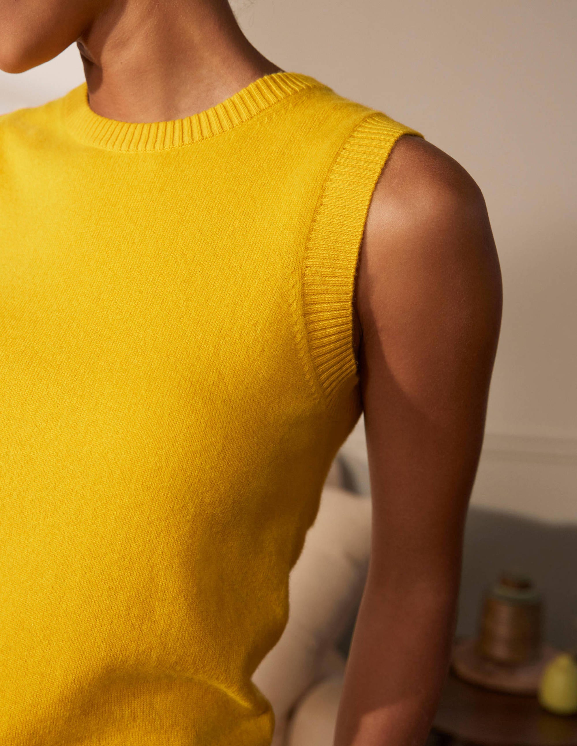 Cashmere Knitted Tank Top Citrine Yellow Boden UK