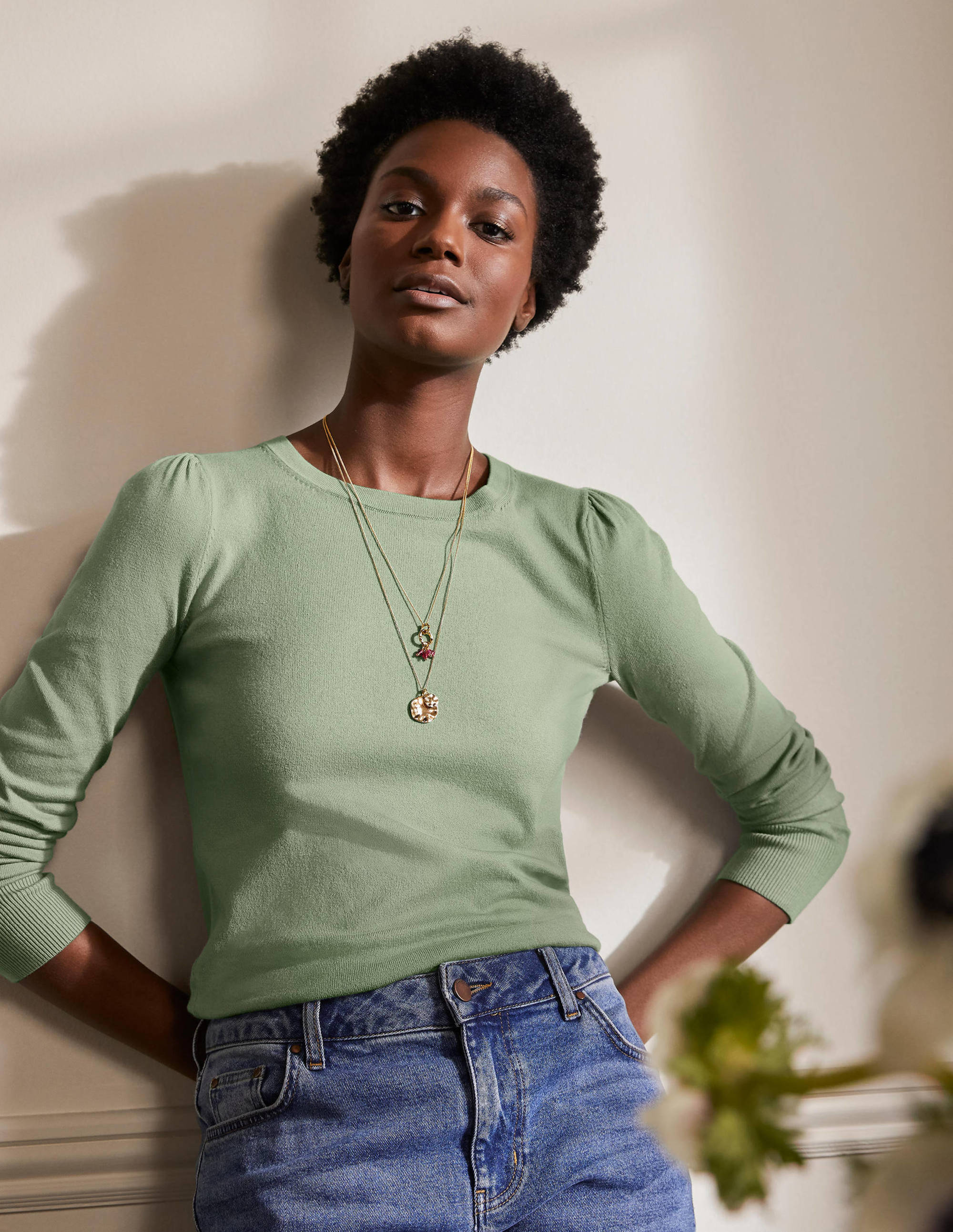 Pull col rond en coton GRN Femme Boden, Green