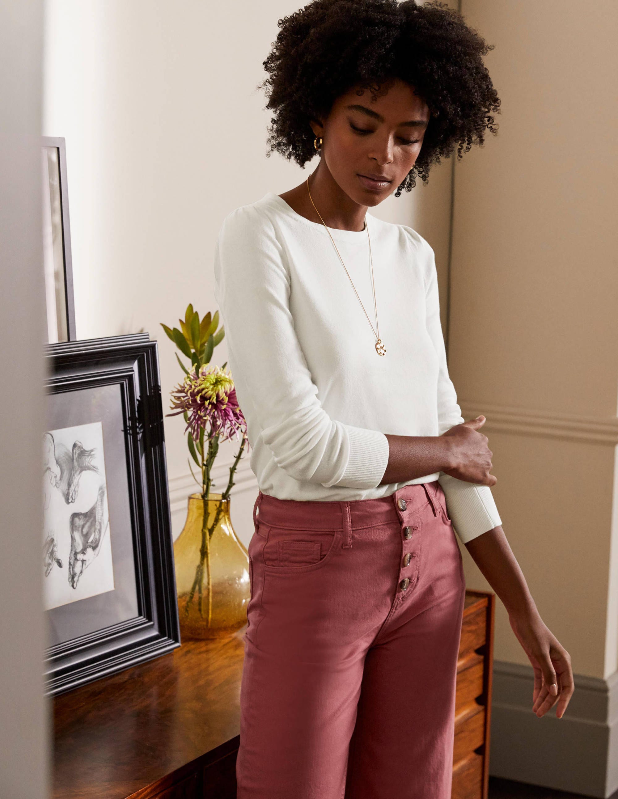 Pull col rond en coton IVO Femme Boden, Ivory