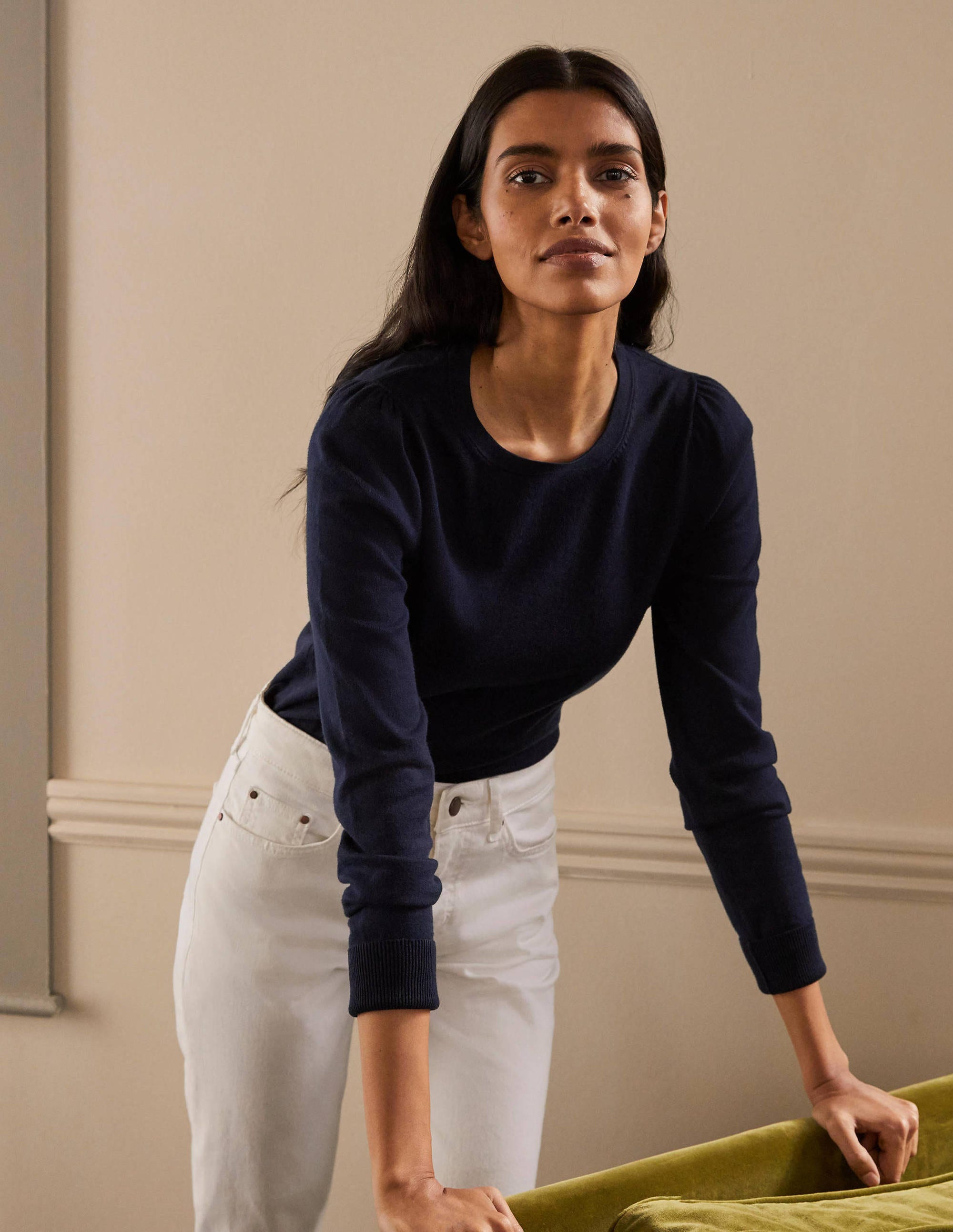 Pull col rond en coton NAV Femme Boden, Navy
