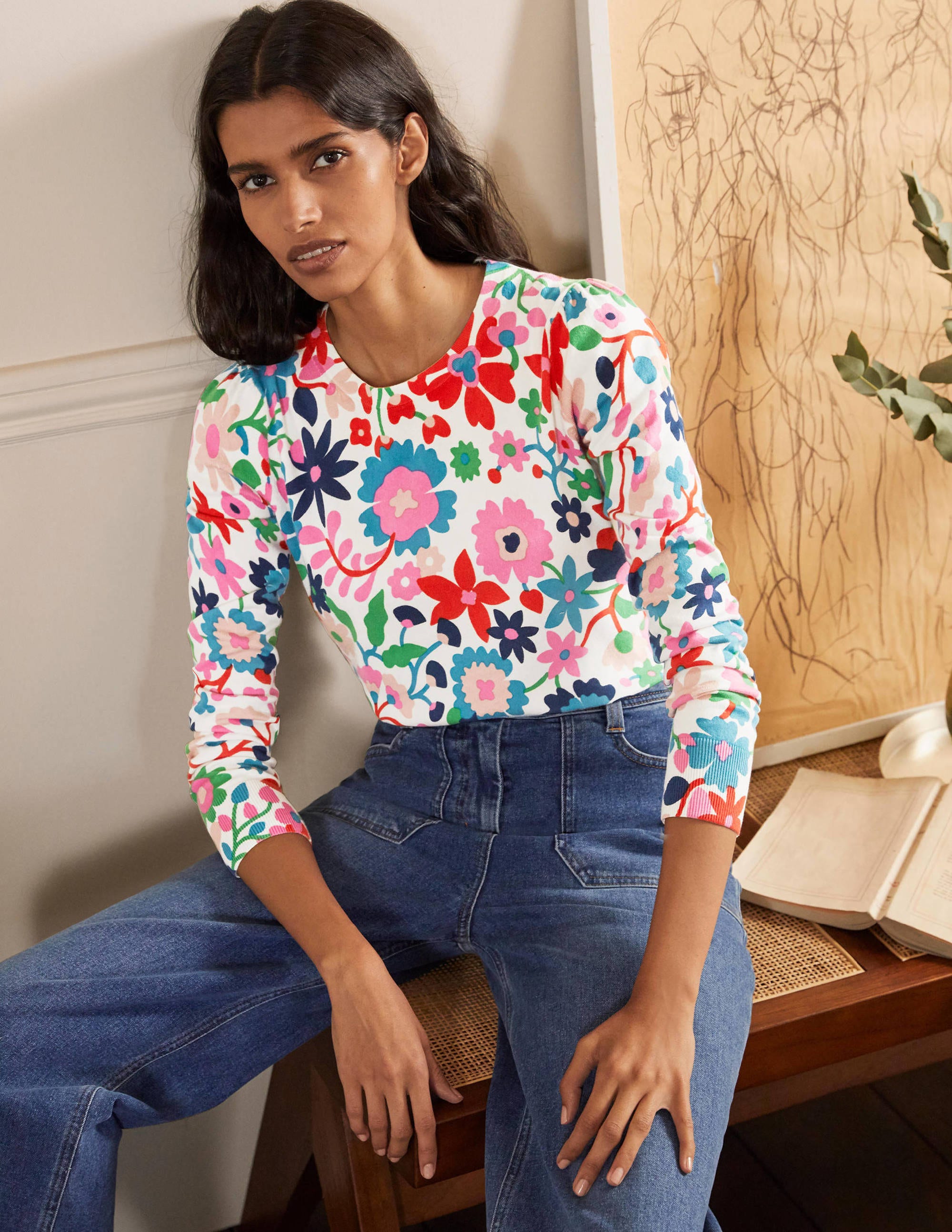 Pull col rond en coton PNT Femme Boden, Multi