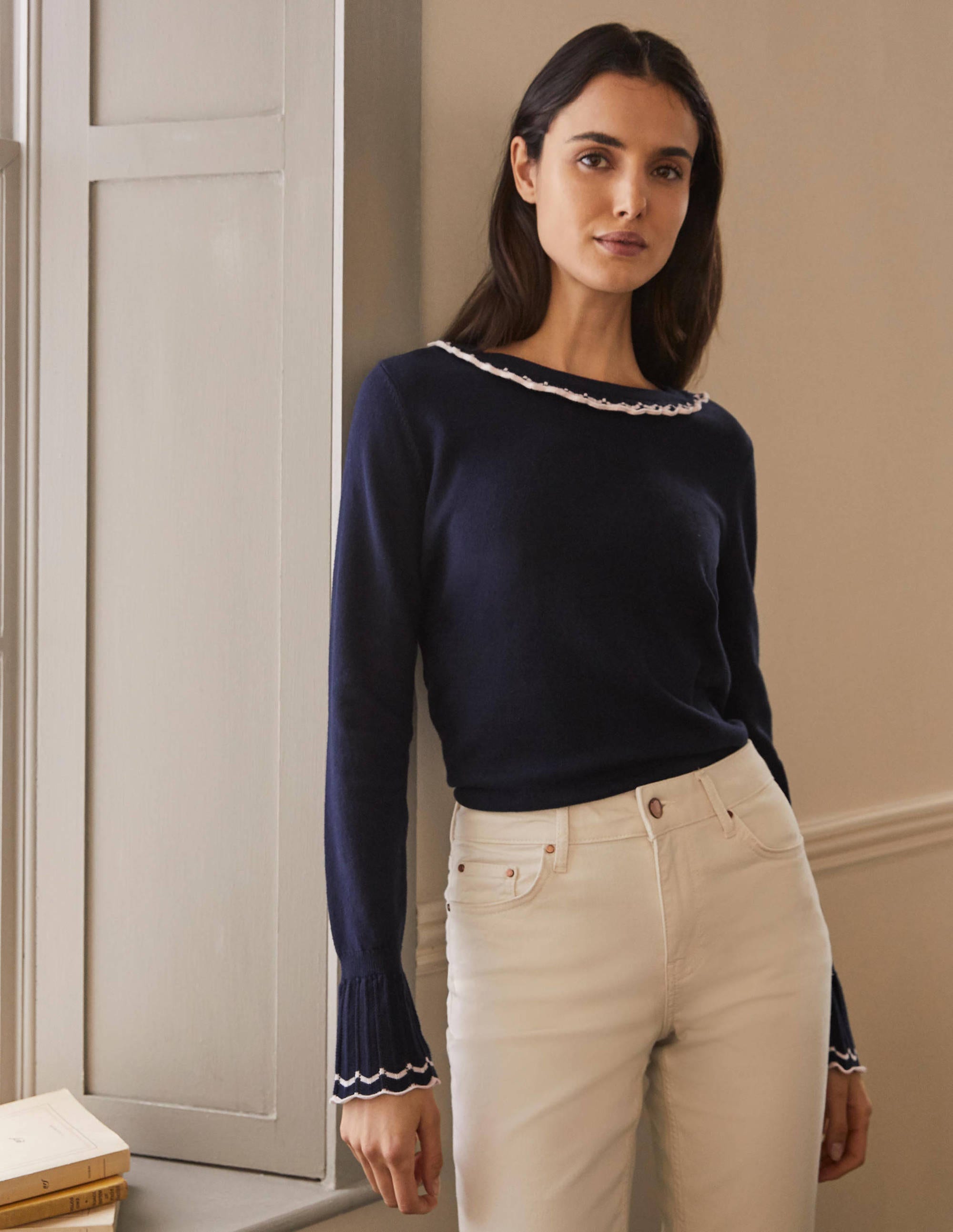 Pull Aimee en pointelle NAV Femme Boden, Navy
