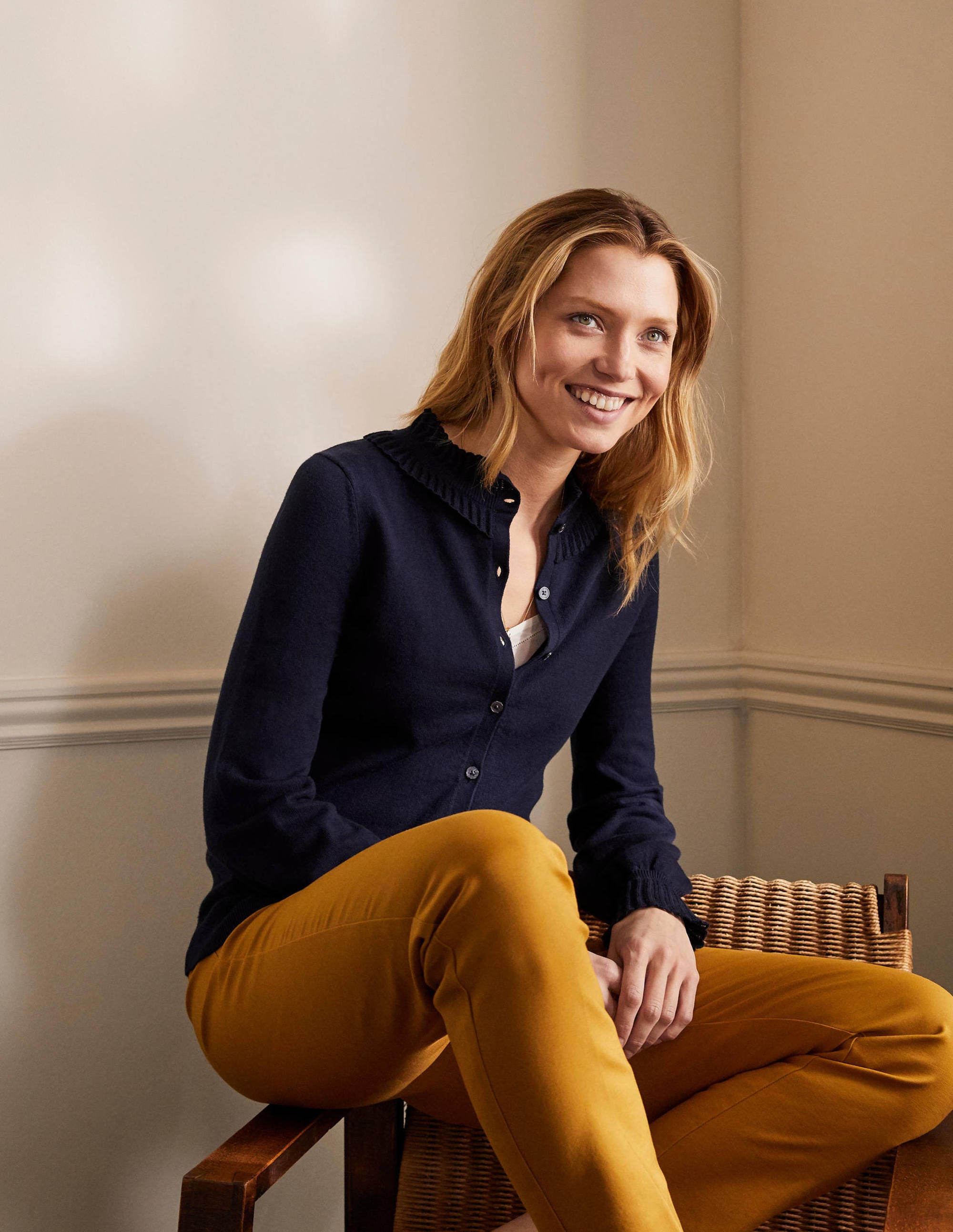 Gilet Frederica en pointelle NAV Femme Boden, Navy