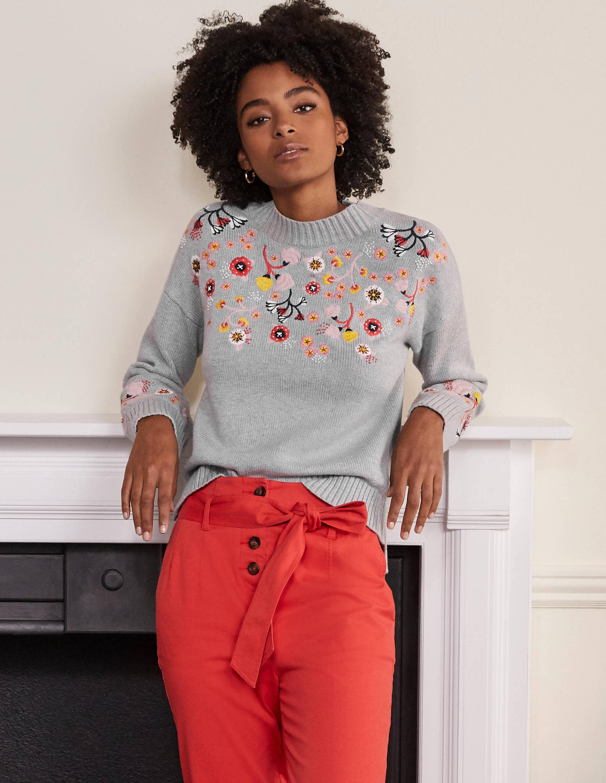 Pull décontracté brodé SLV Femme Boden, Silver
