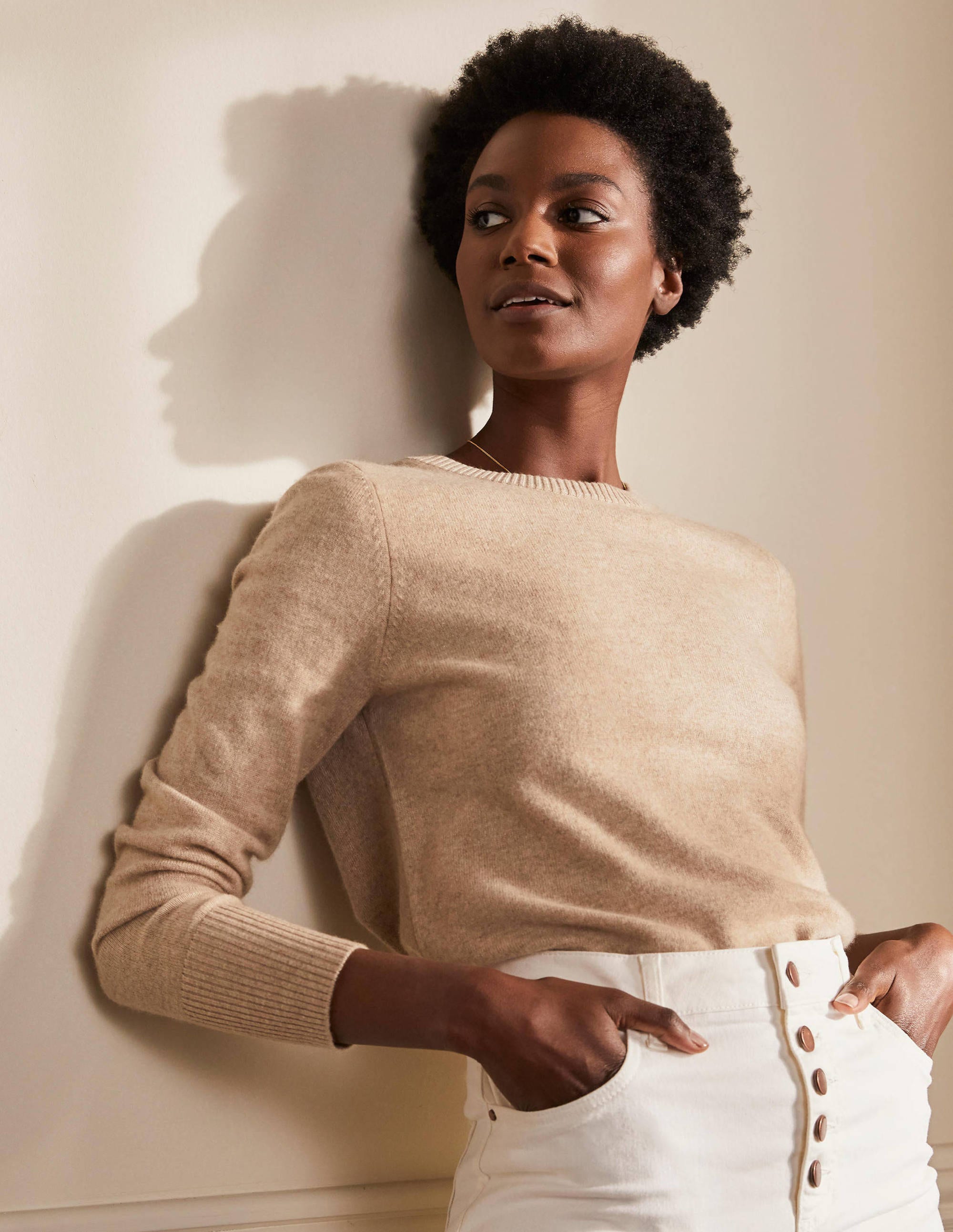 Pull col rond en cachemire NEU Femme Boden, Natural