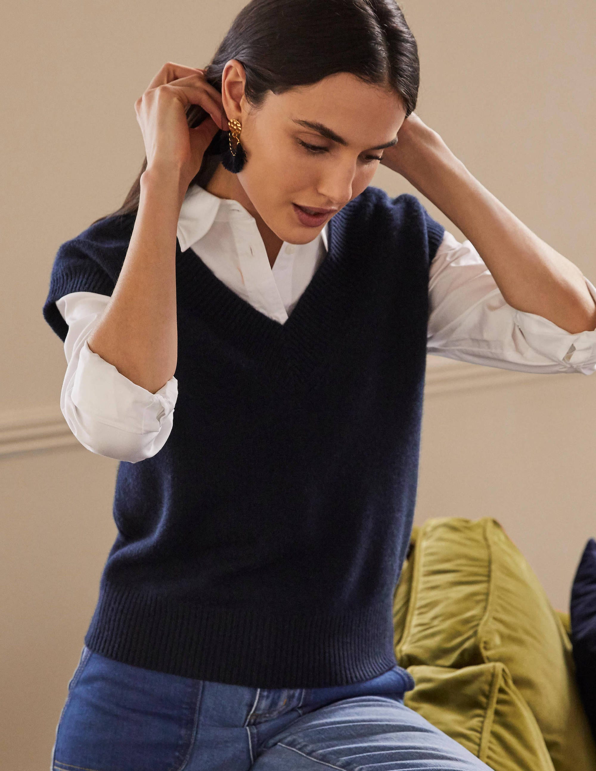 Débardeur décontracté en cachemire NAV Femme Boden, Navy