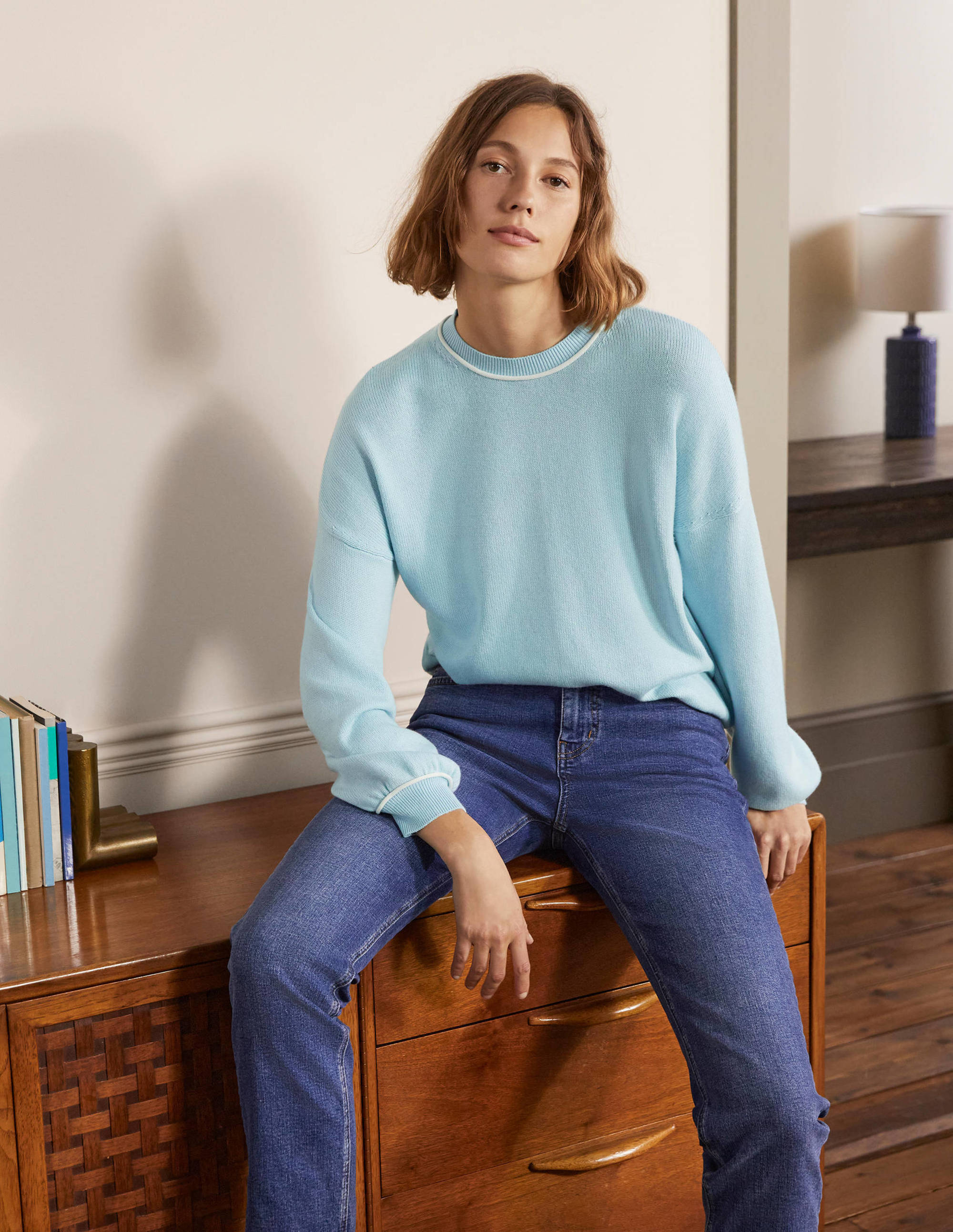 Pull col rond oversize LBL Femme Boden, Blue