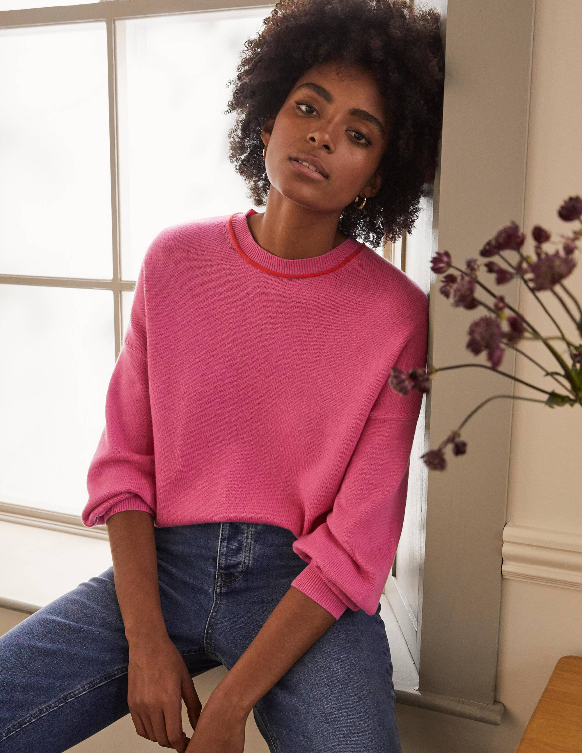 Pull col rond oversize PNK Femme Boden, Pink