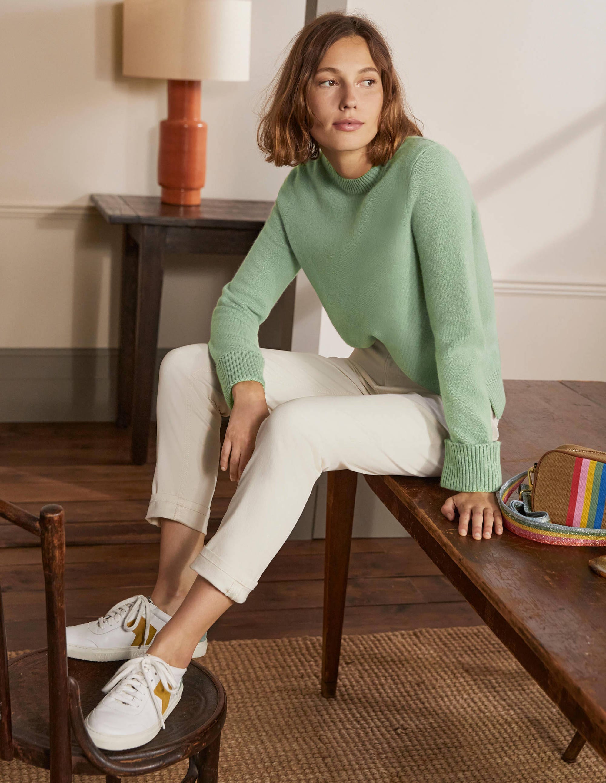Pull en cachemire avec revers aux poignets GRN Femme Boden, Green