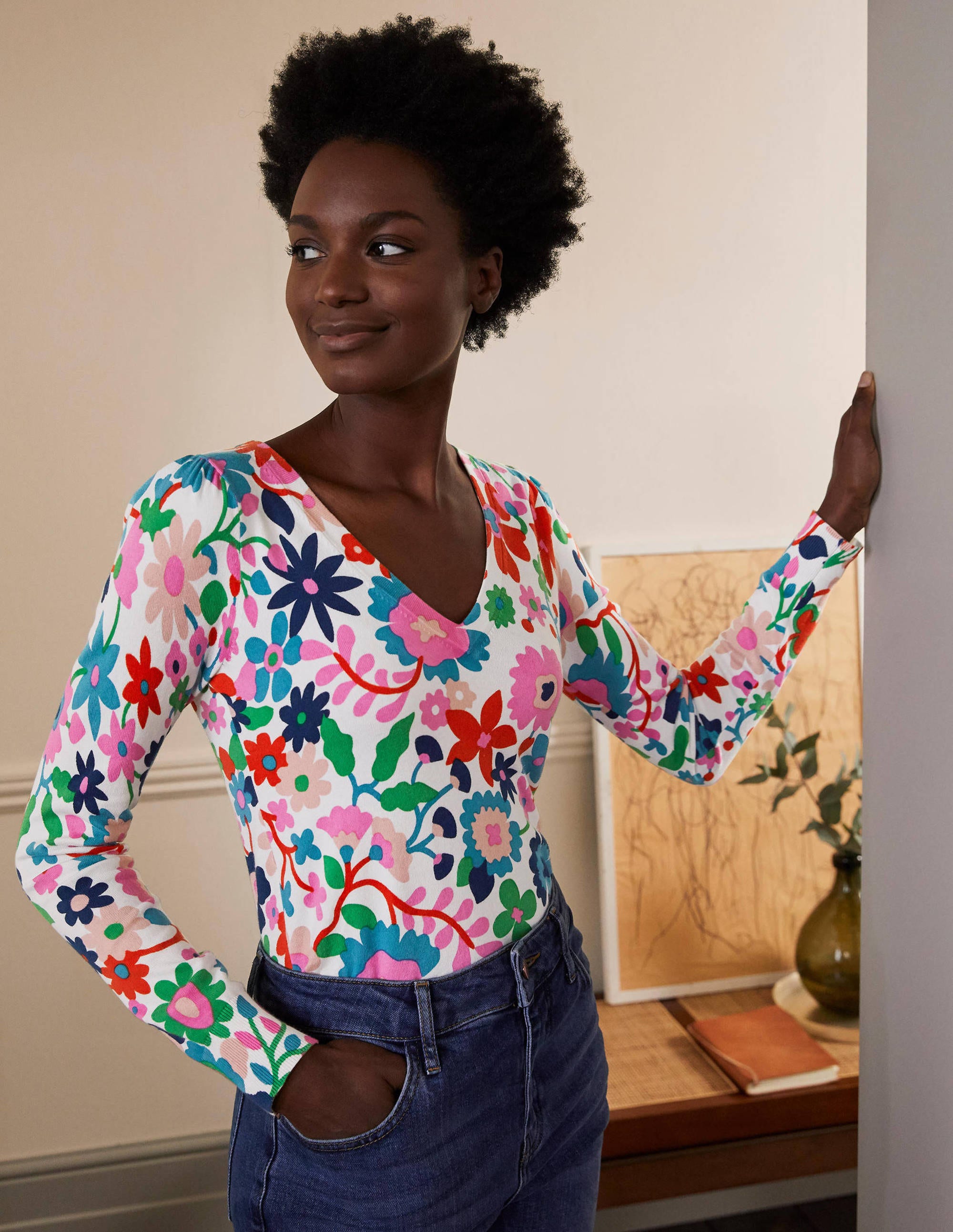 Pull col V en coton PNT Femme Boden, Multi