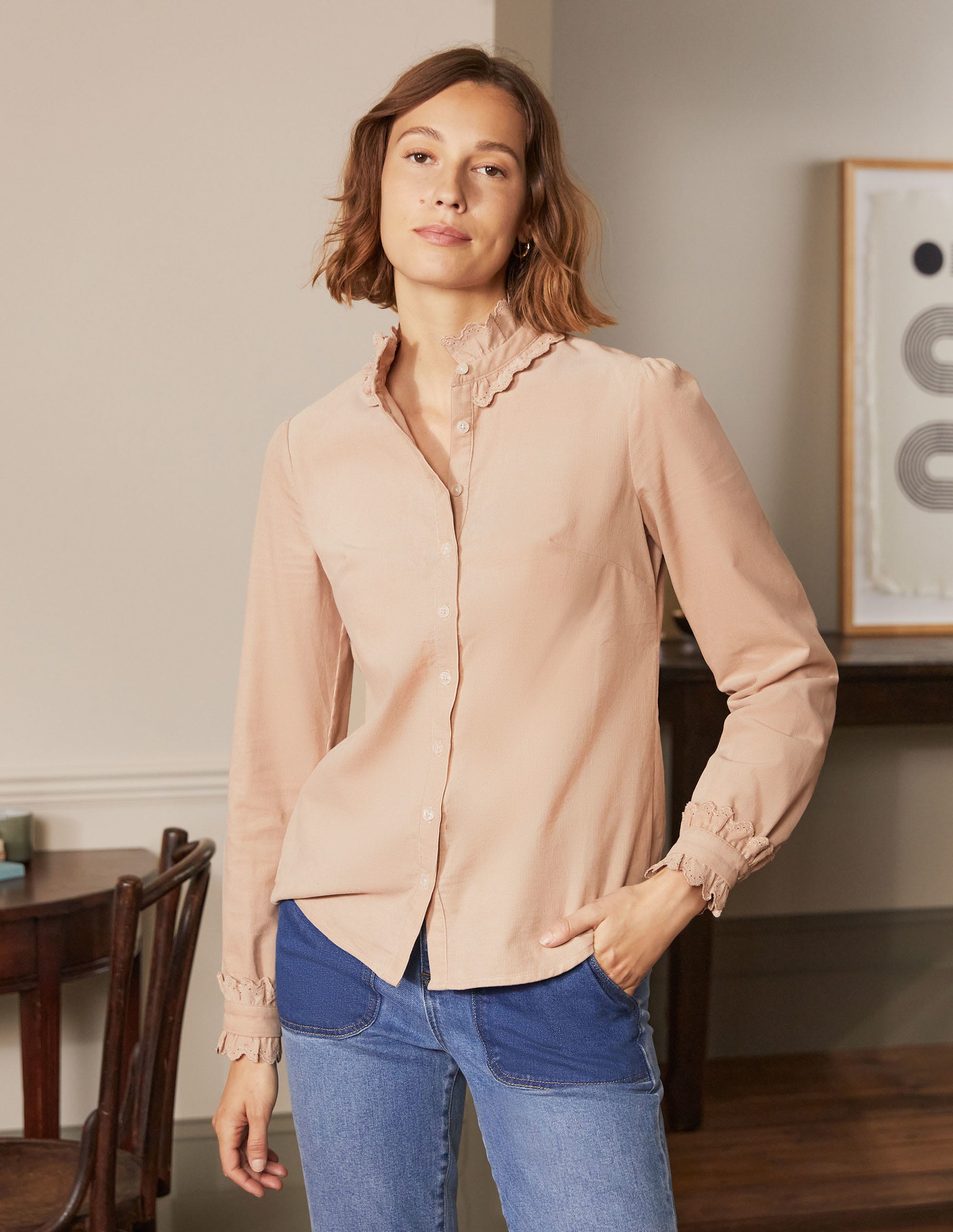 Chemise Eliza avec broderie anglaise NEU Femme Boden, Natural