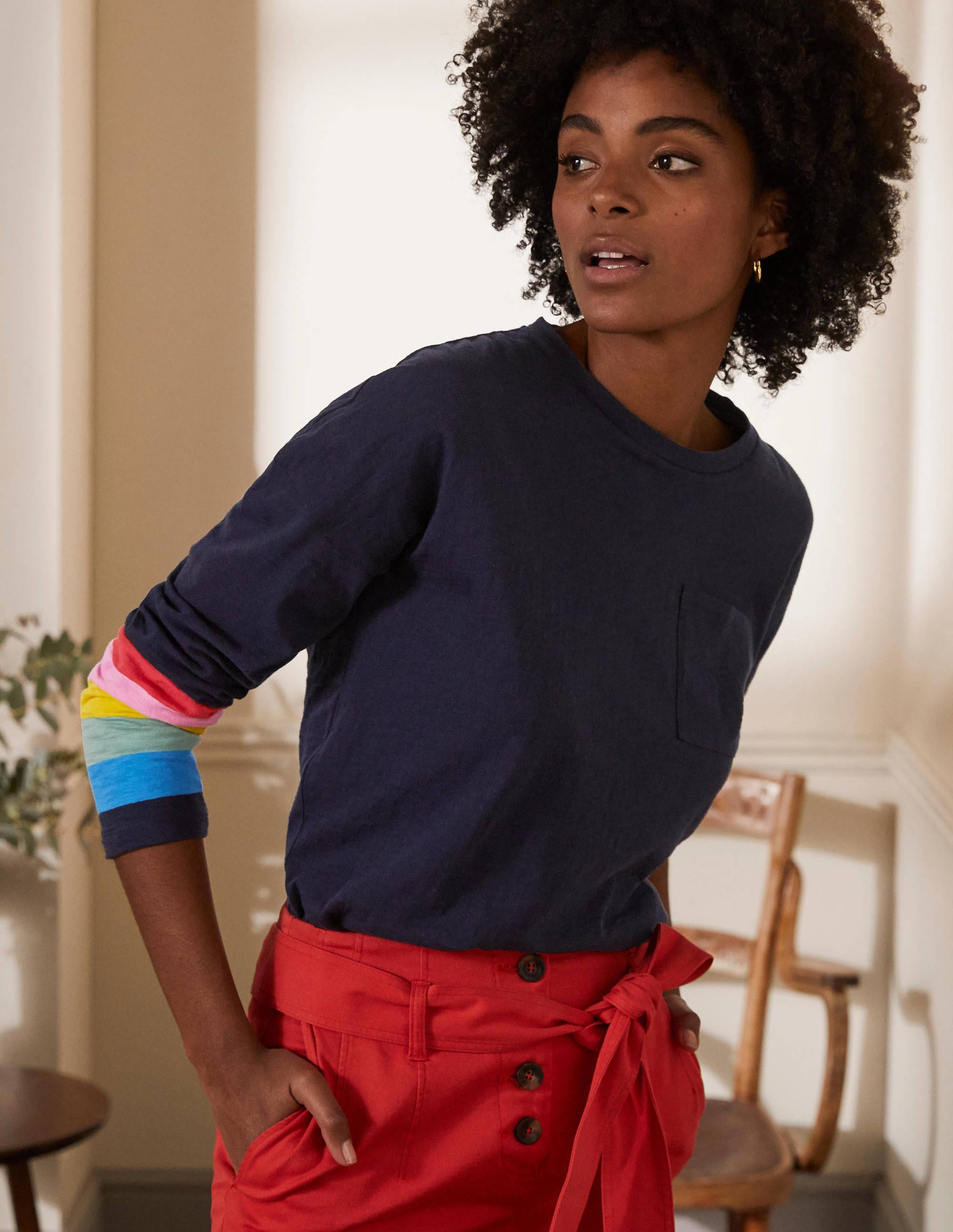 T-shirt carré en jersey NAV Femme Boden, Navy