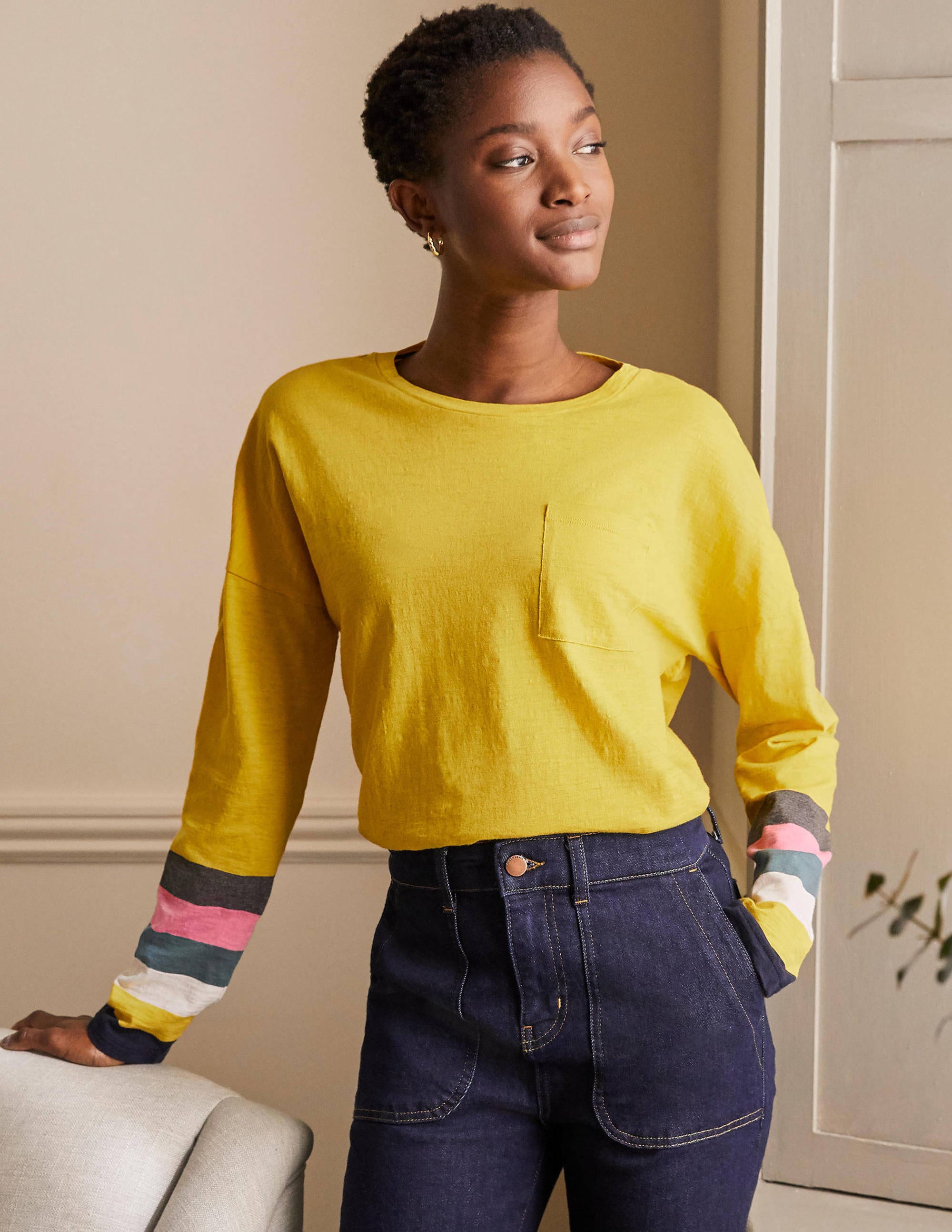 T-shirt carré en jersey YEL Femme Boden, Yellow