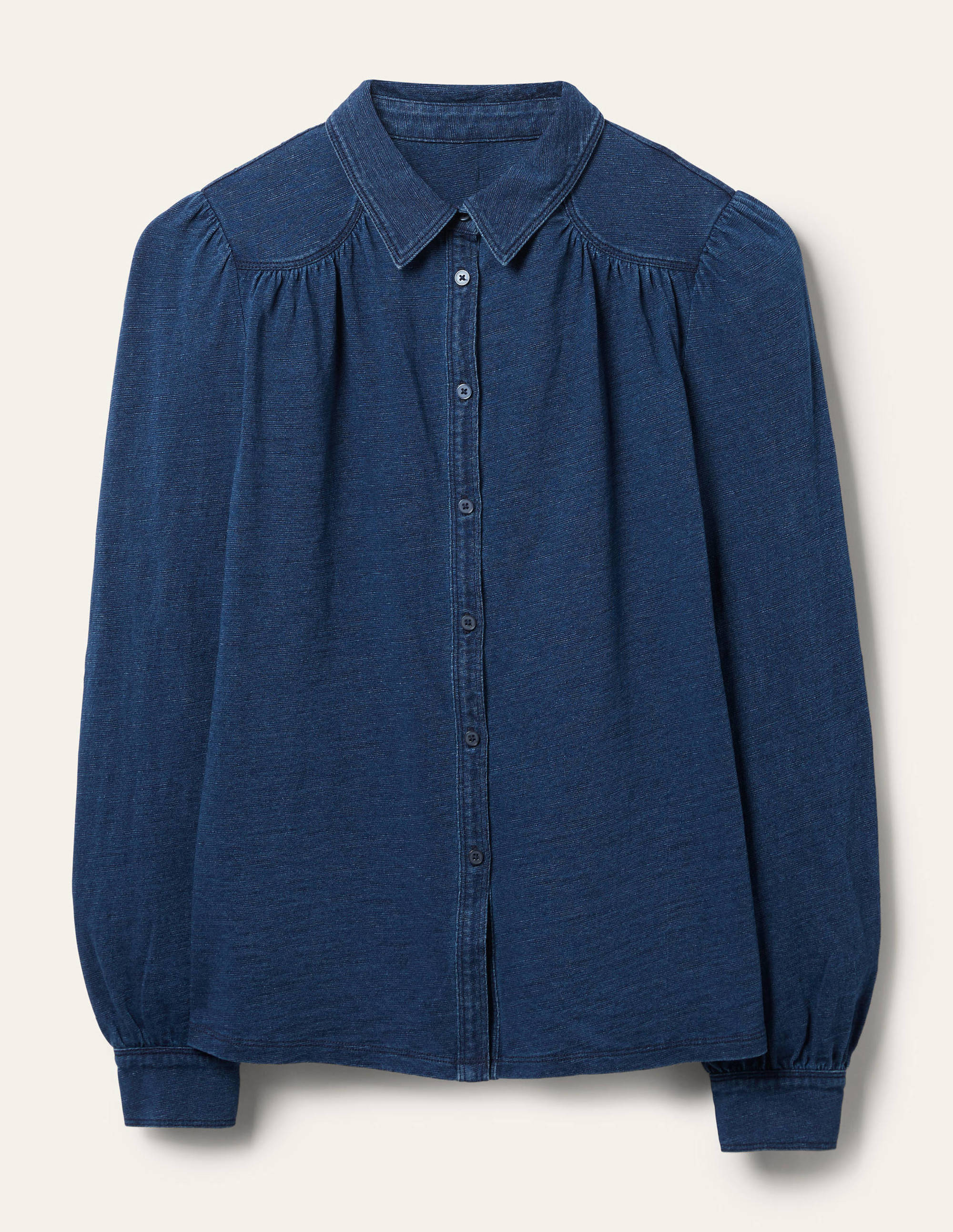 Gathered Detail Jersey Shirt - Mid Indigo | Boden US