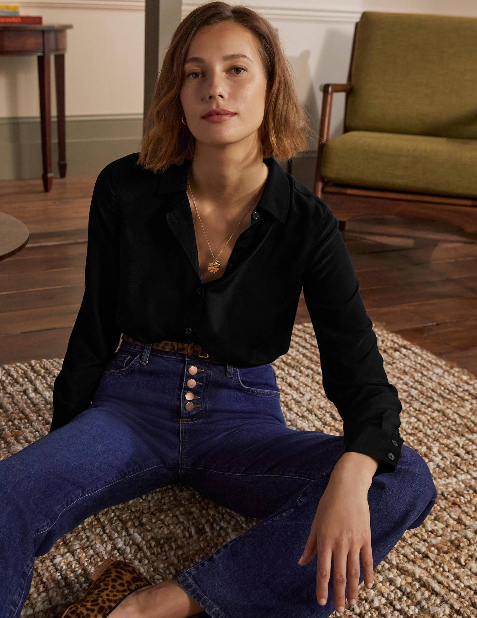 Chemise en soie BLK Femme Boden, Black
