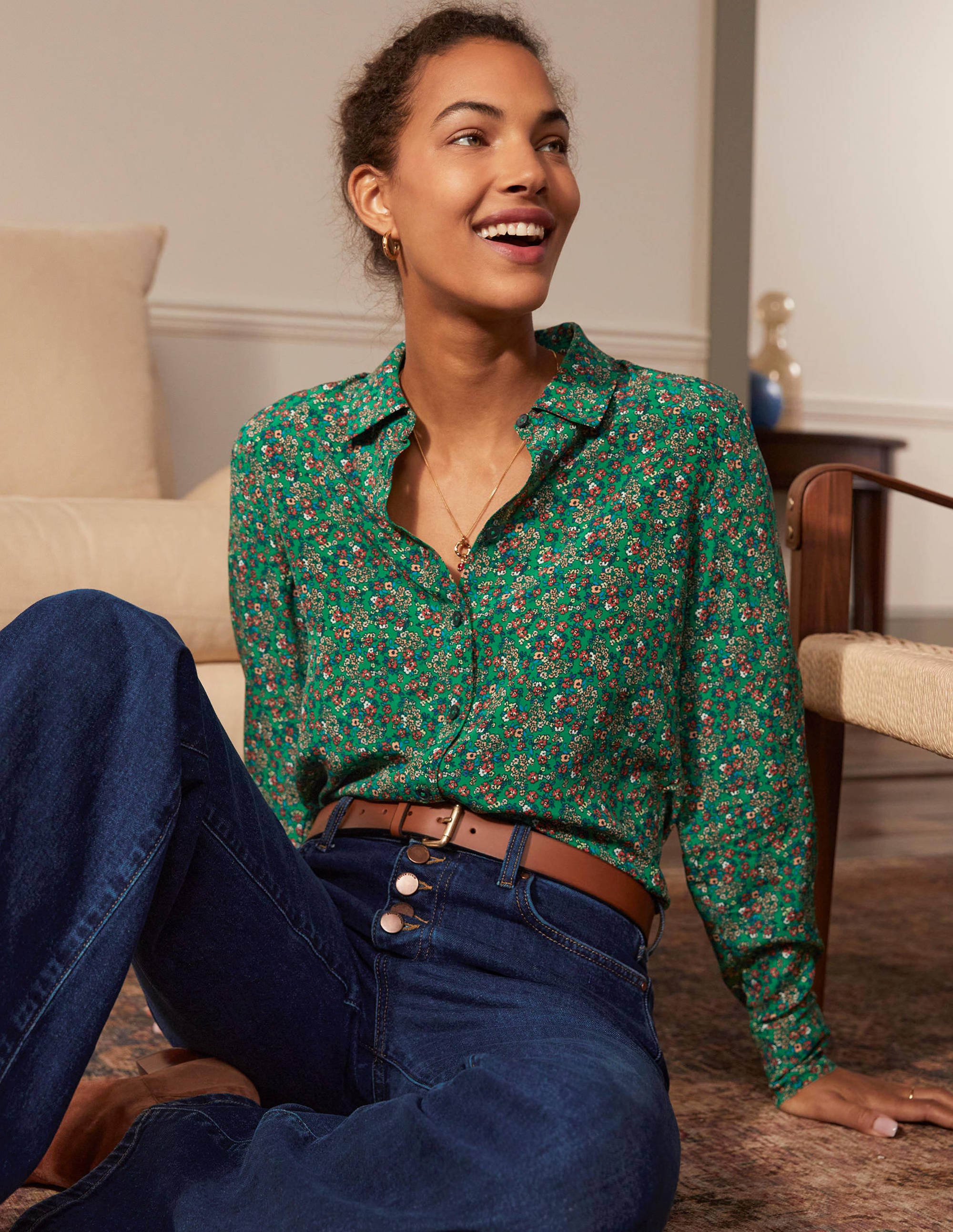 Chemise en soie GRN Femme Boden, Green