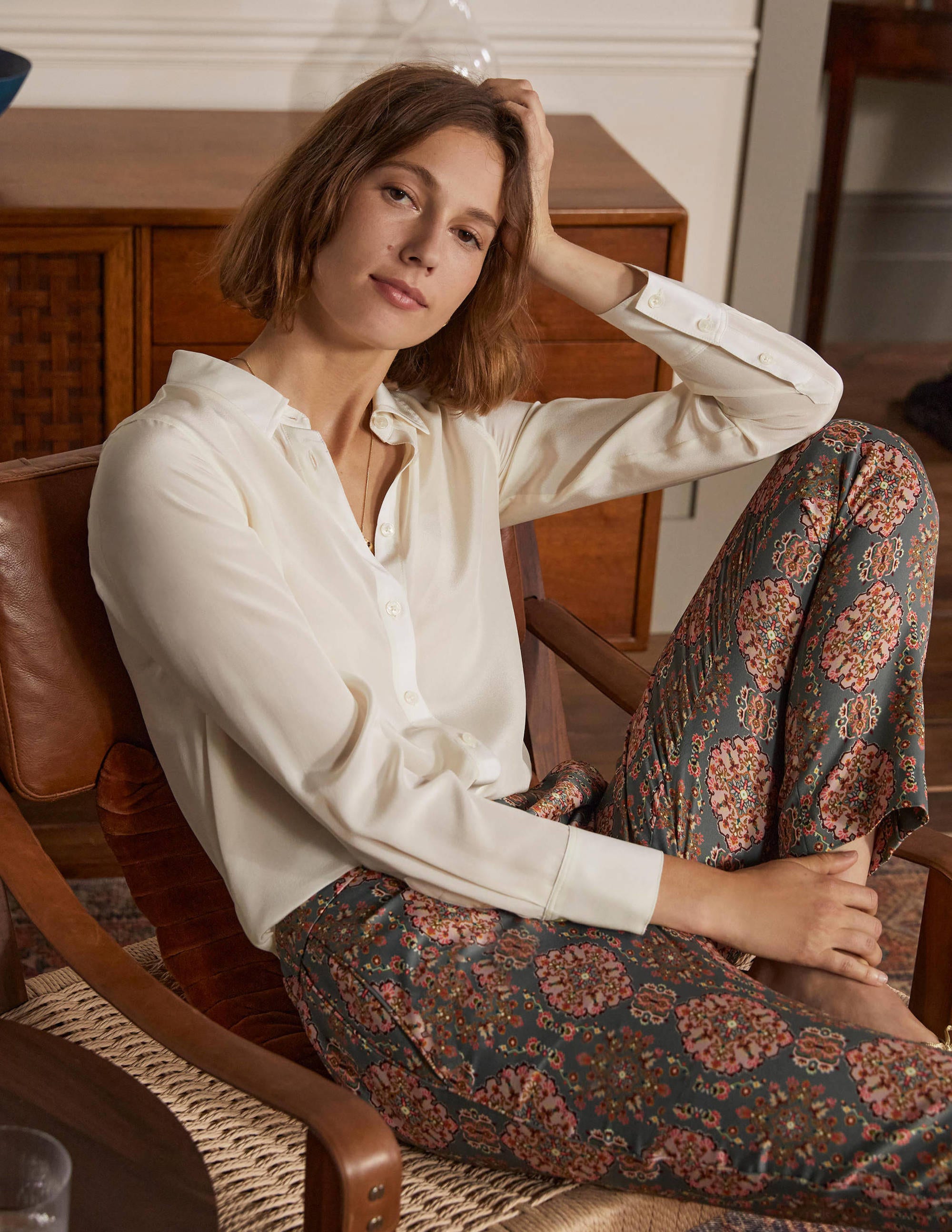Chemise en soie IVO Femme Boden, Ivory