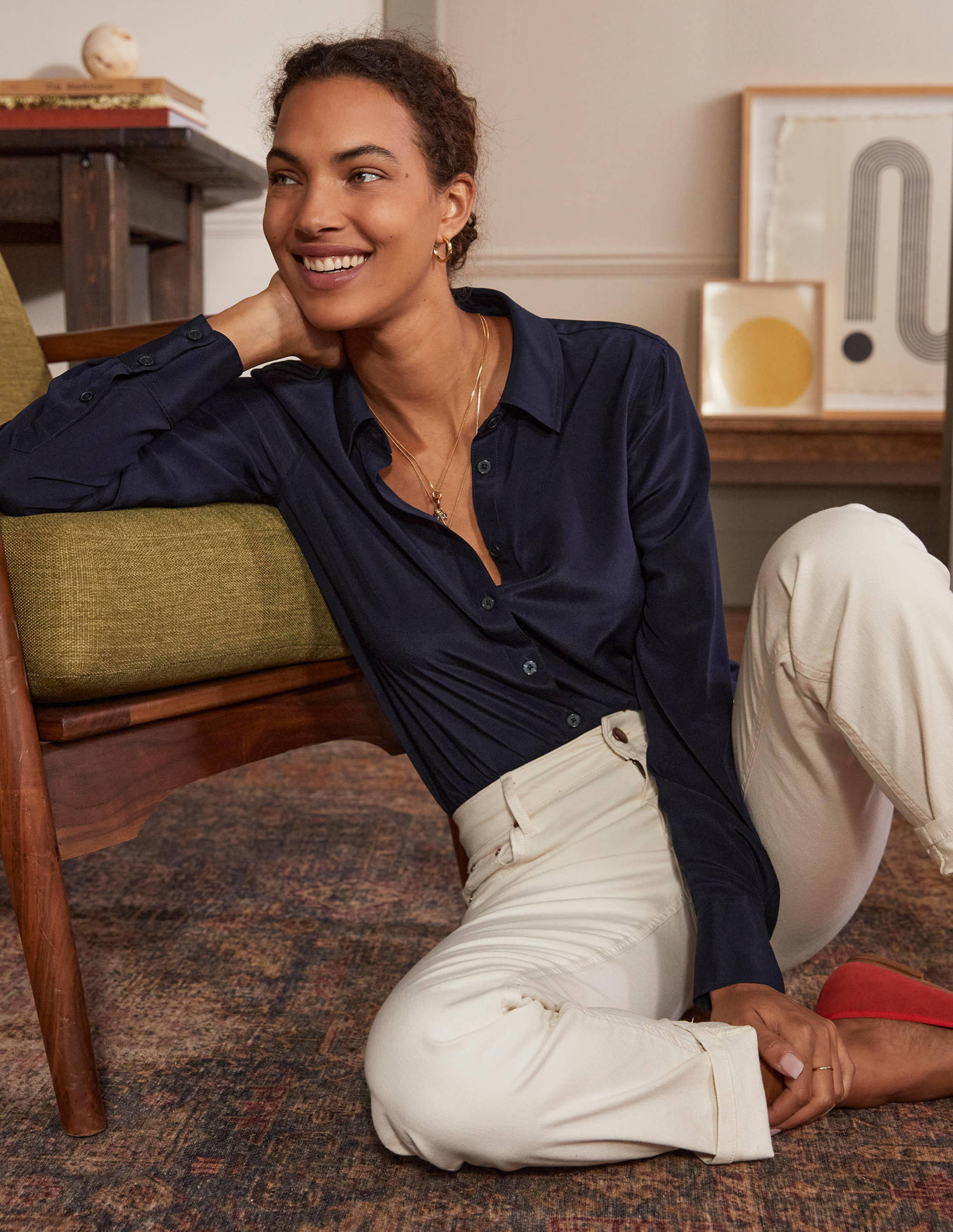 Chemise en soie NAV Femme Boden, Navy