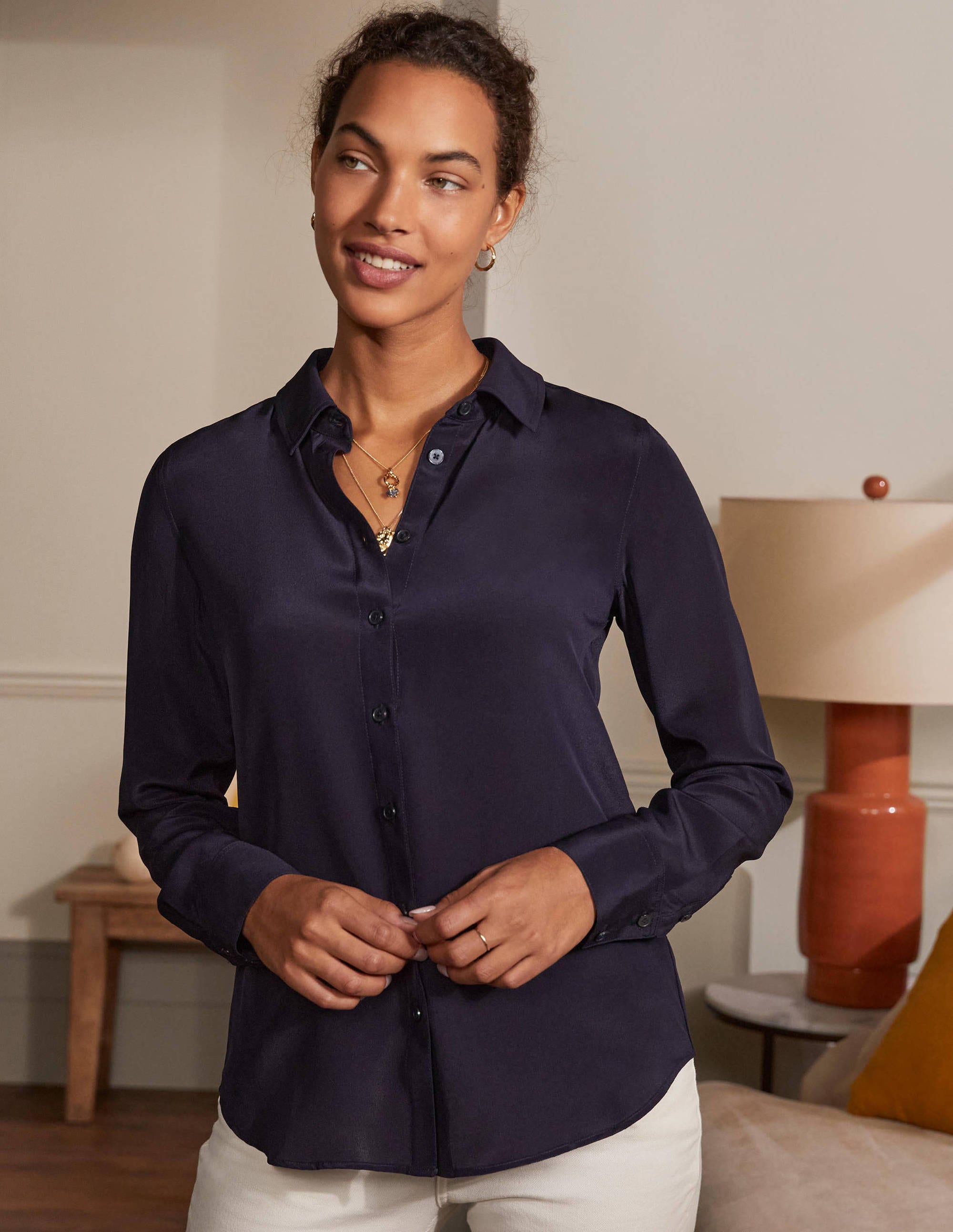 Silk Shirt Navy Boden UK