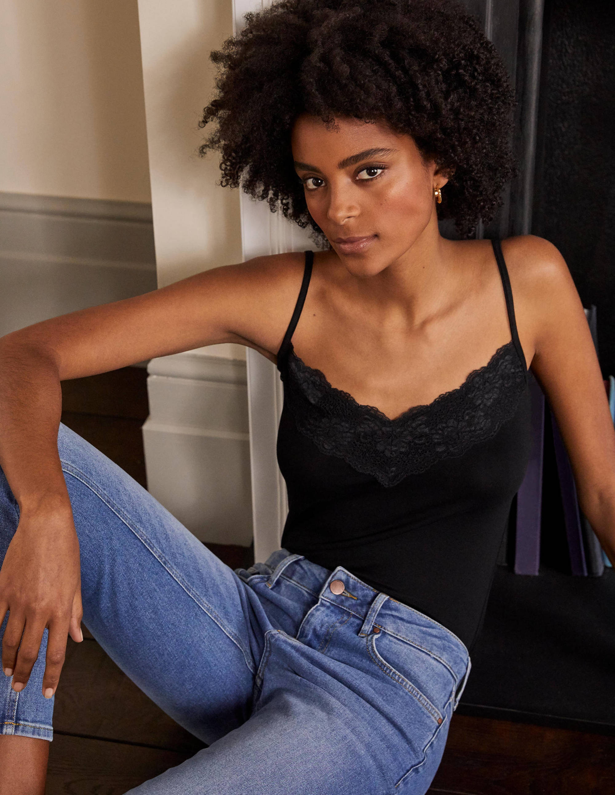 Lace Cami Top BLK Femme Boden, Noir