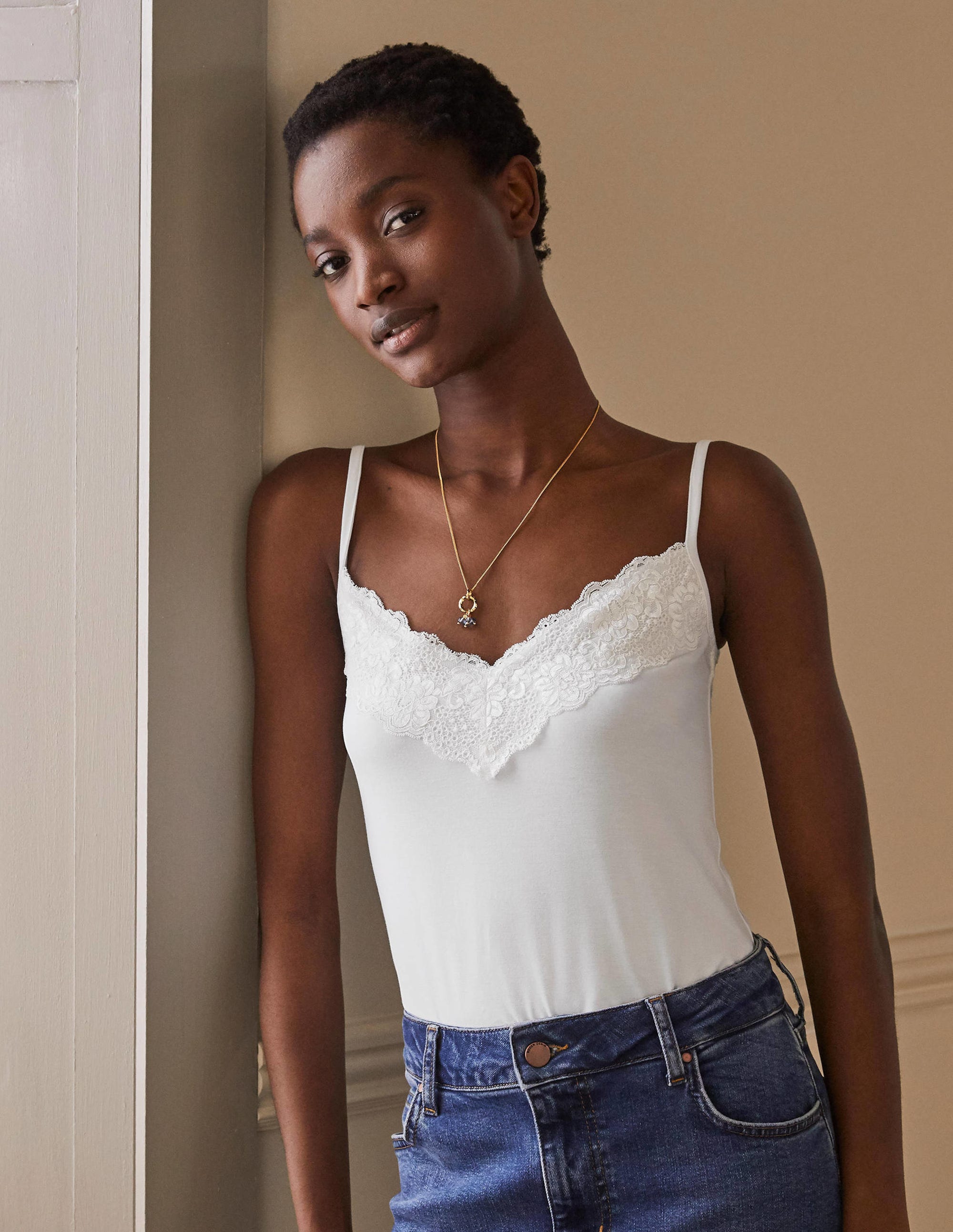 Lace Cami Top WHT Femme Boden, Blanc