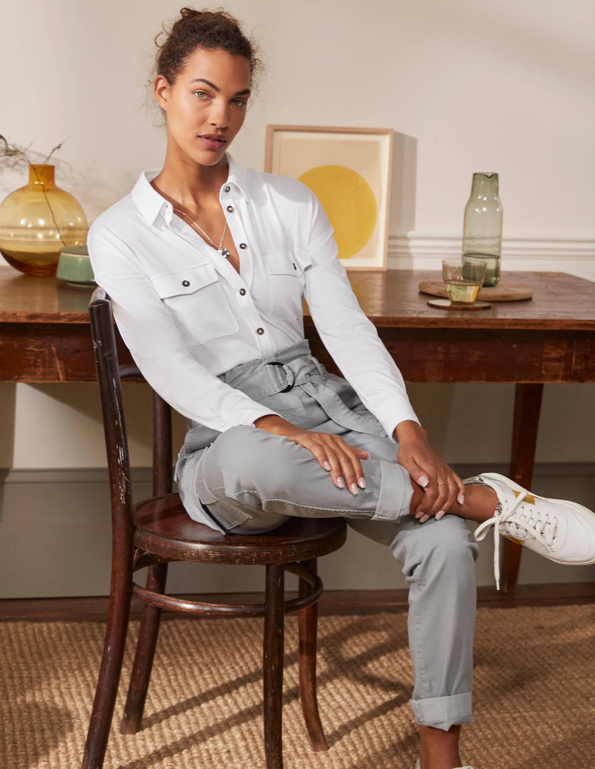 Chemise décontractée en jersey WHT Femme Boden, White