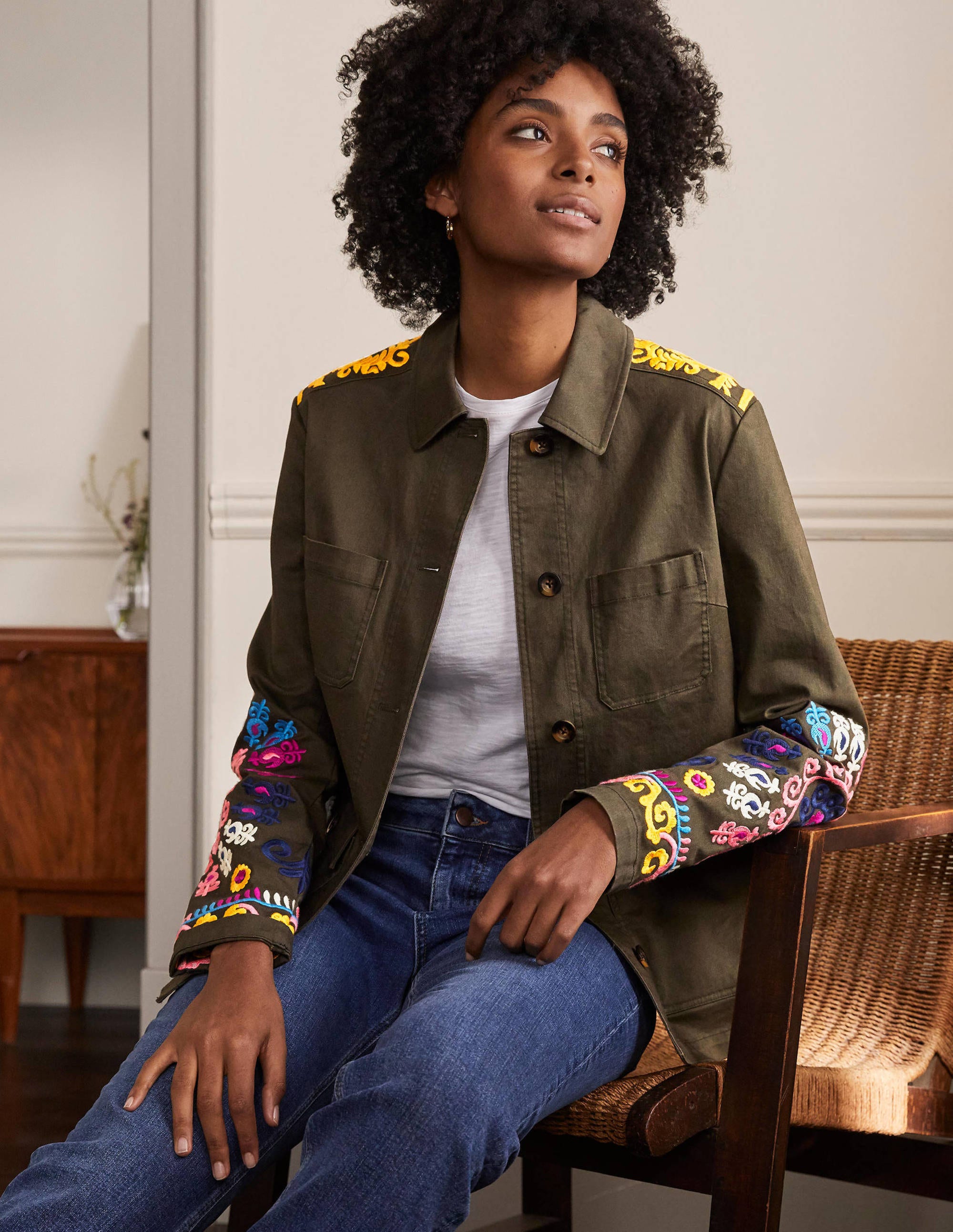 Veste utilitaire brodée KHK Femme Boden, Khaki
