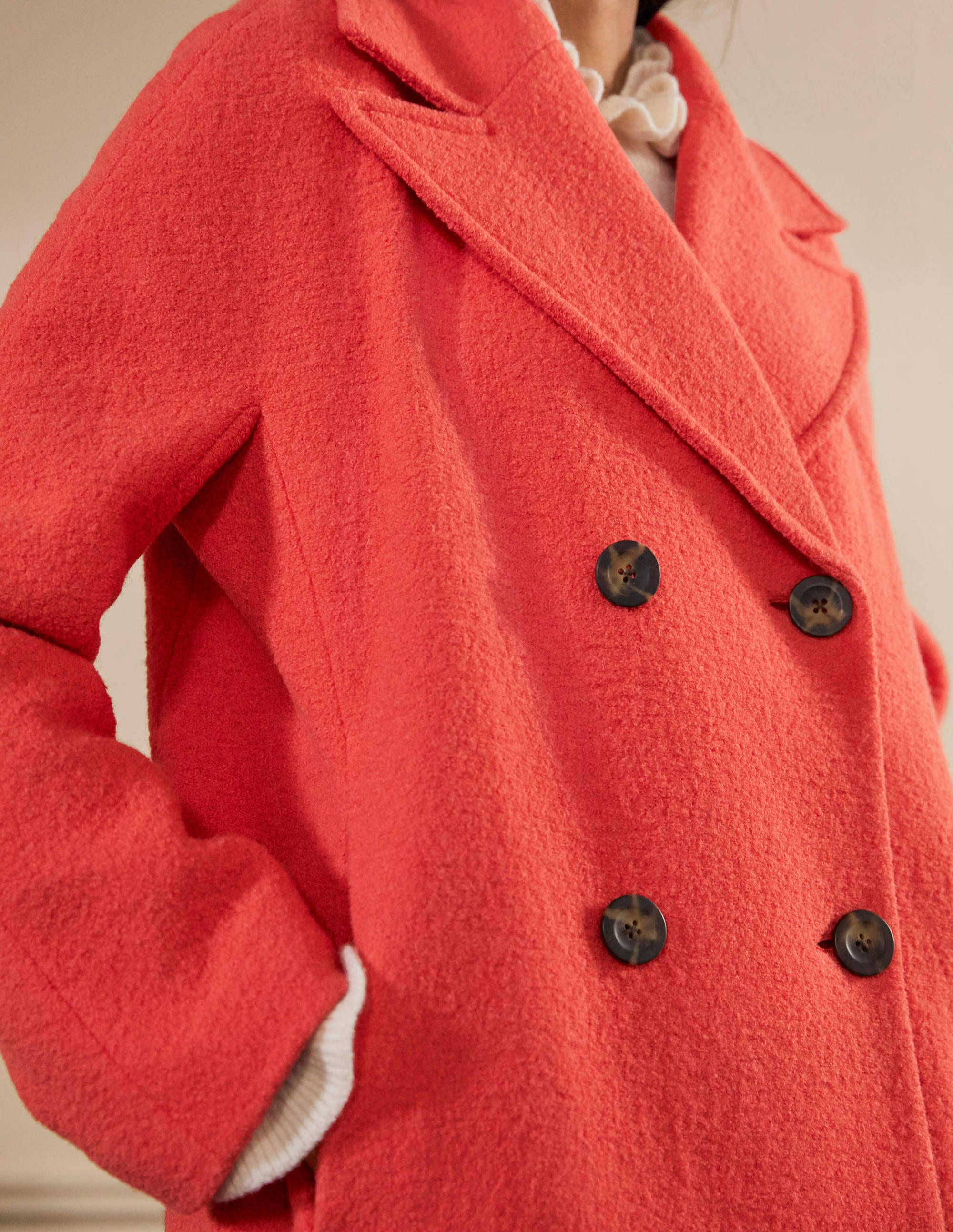 Textured Wool Car Coat Cherry Red Boden UK