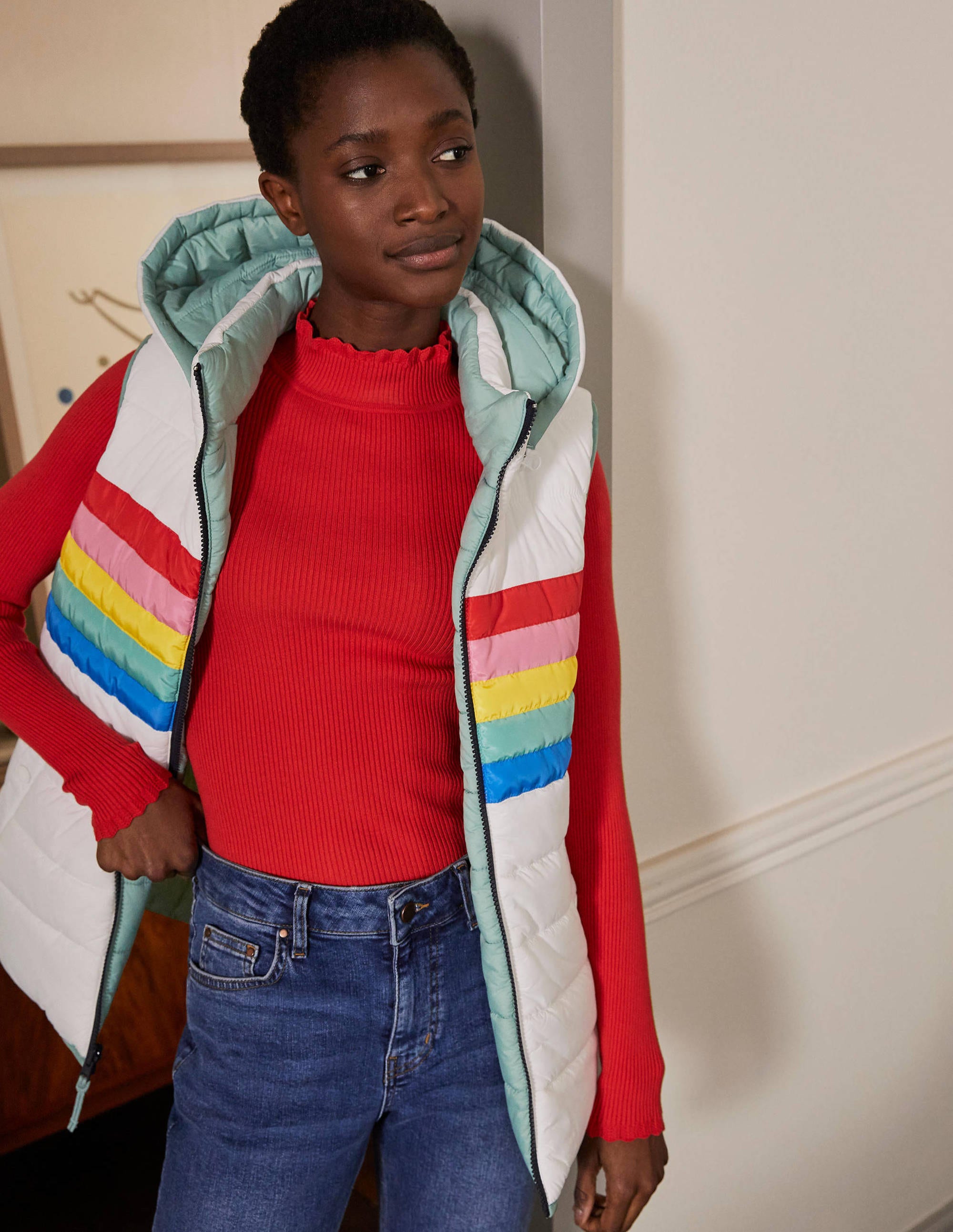 Blouson sans manches léger et réversible IVO Femme Boden, Ivory