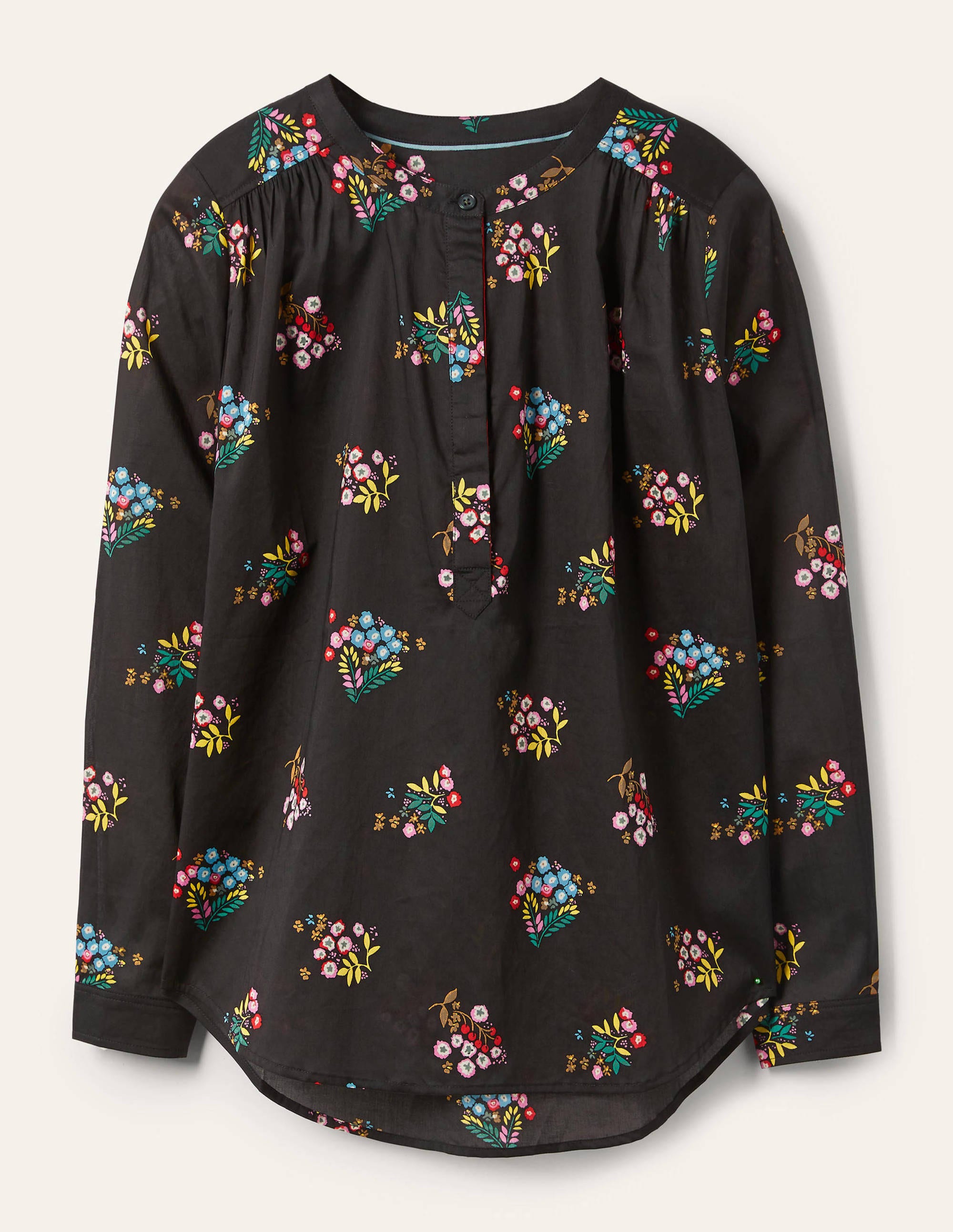 Relaxed Popover Cotton Shirt - Black, Delicate Spring | Boden UK