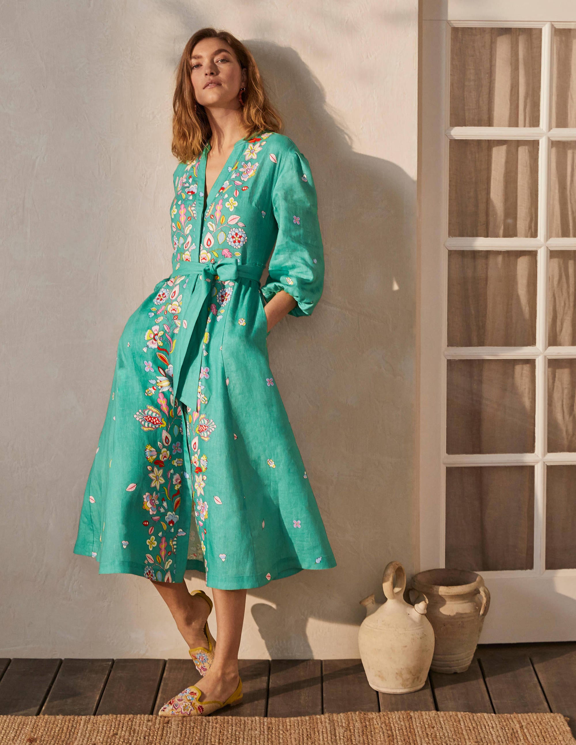 Robe midi Addie en lin GRN Femme Boden, Green