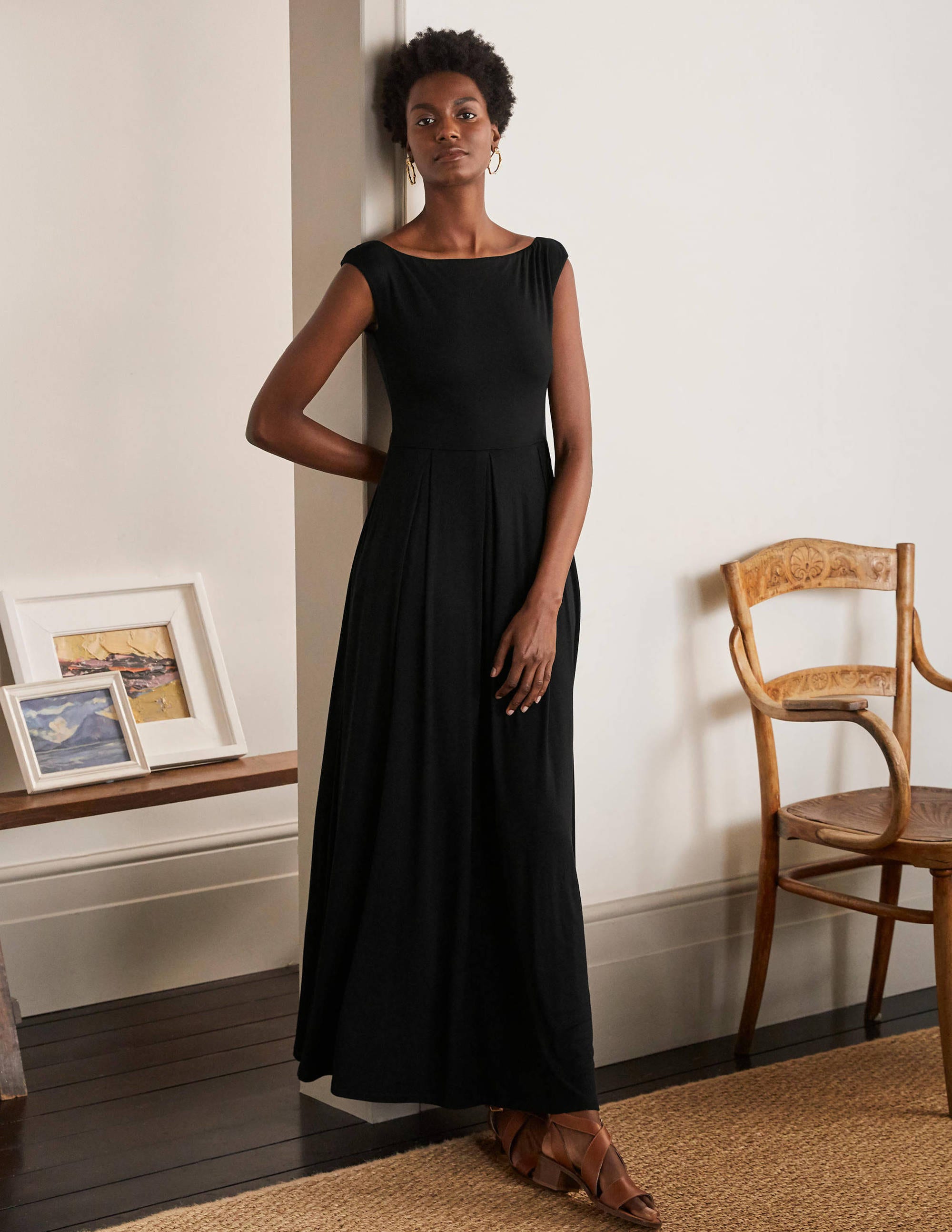 Robe longue Dolly en jersey BLK Femme Boden, Black