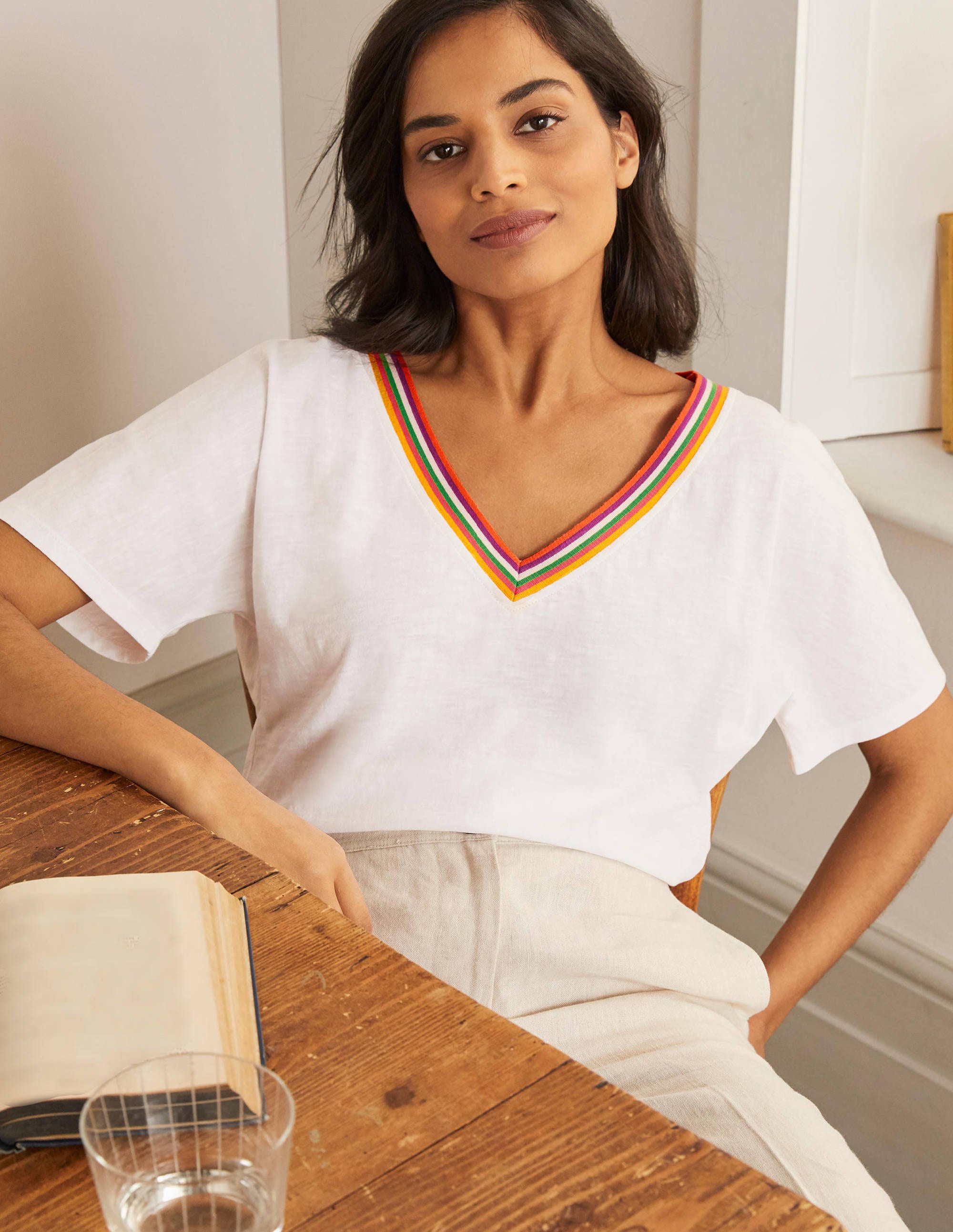 Top Beatrice en jersey WHT Femme Boden, White