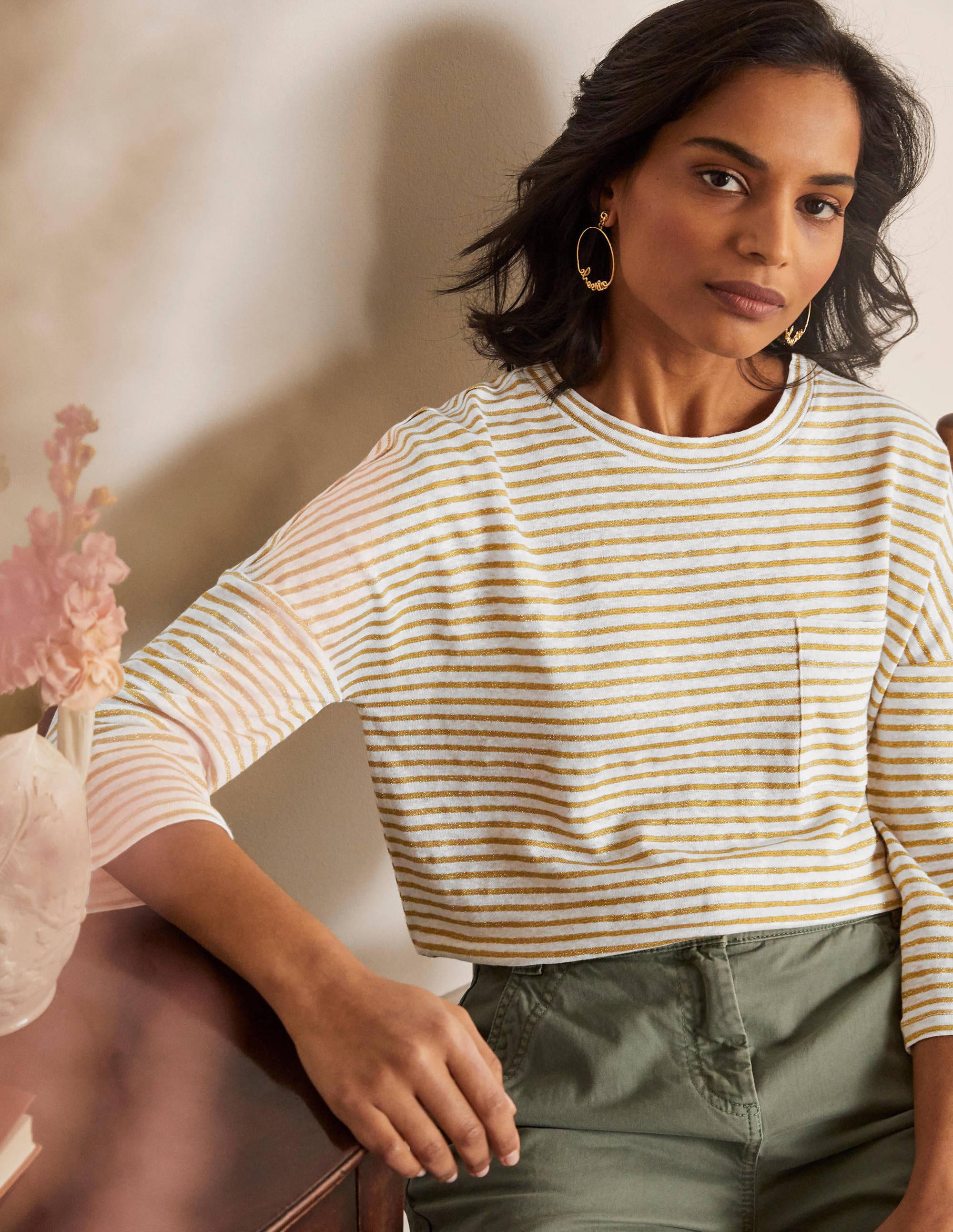 Top Ottilie en jersey et lin GLD Femme Boden, Metallic