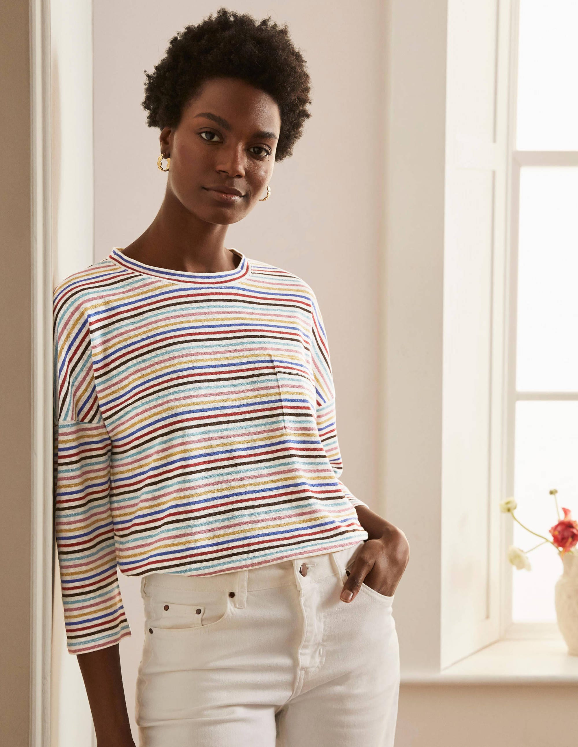 Top Ottilie en jersey et lin MUL Femme Boden, Multi