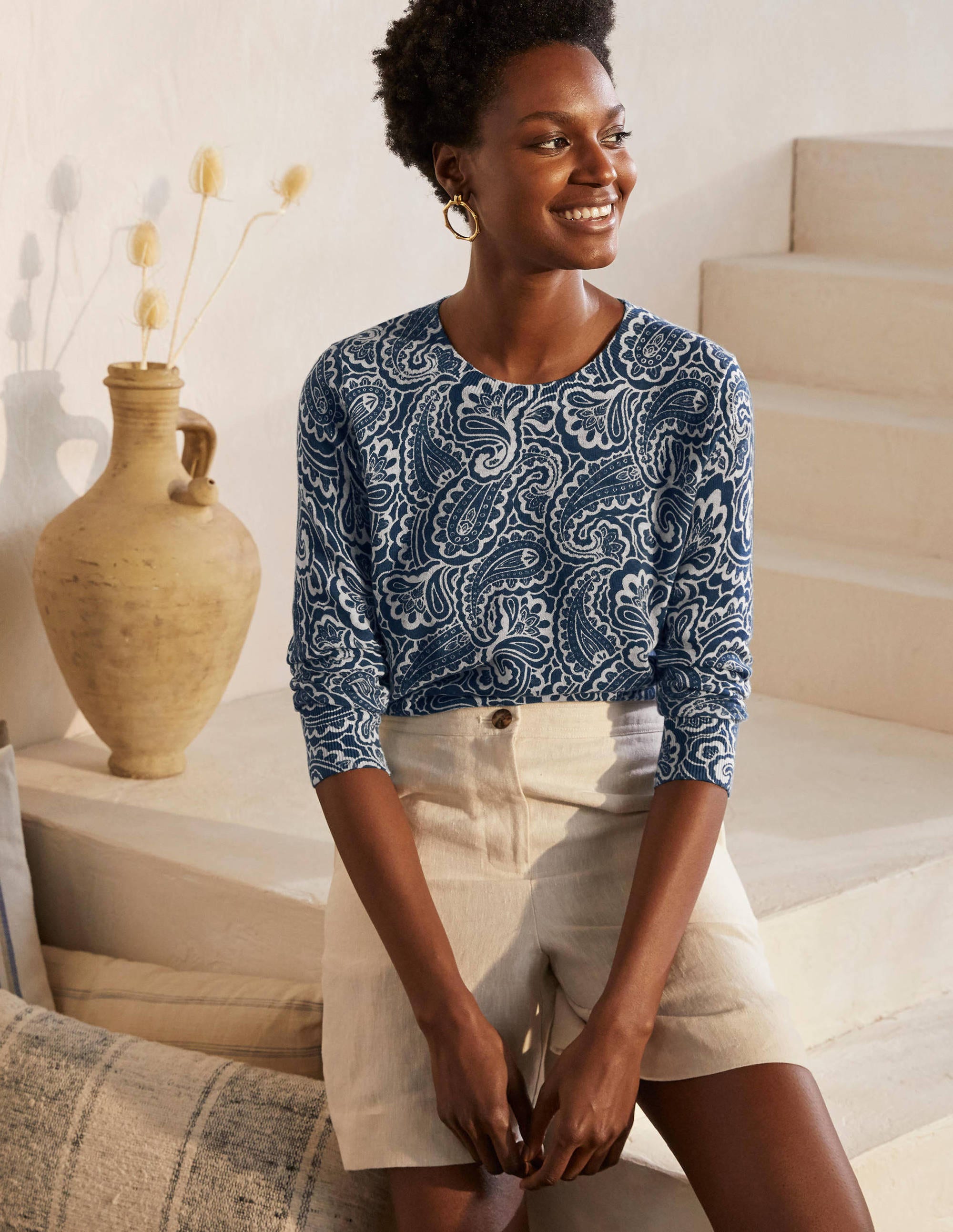 Pull Burford imprimé BLU Femme Boden, Blue