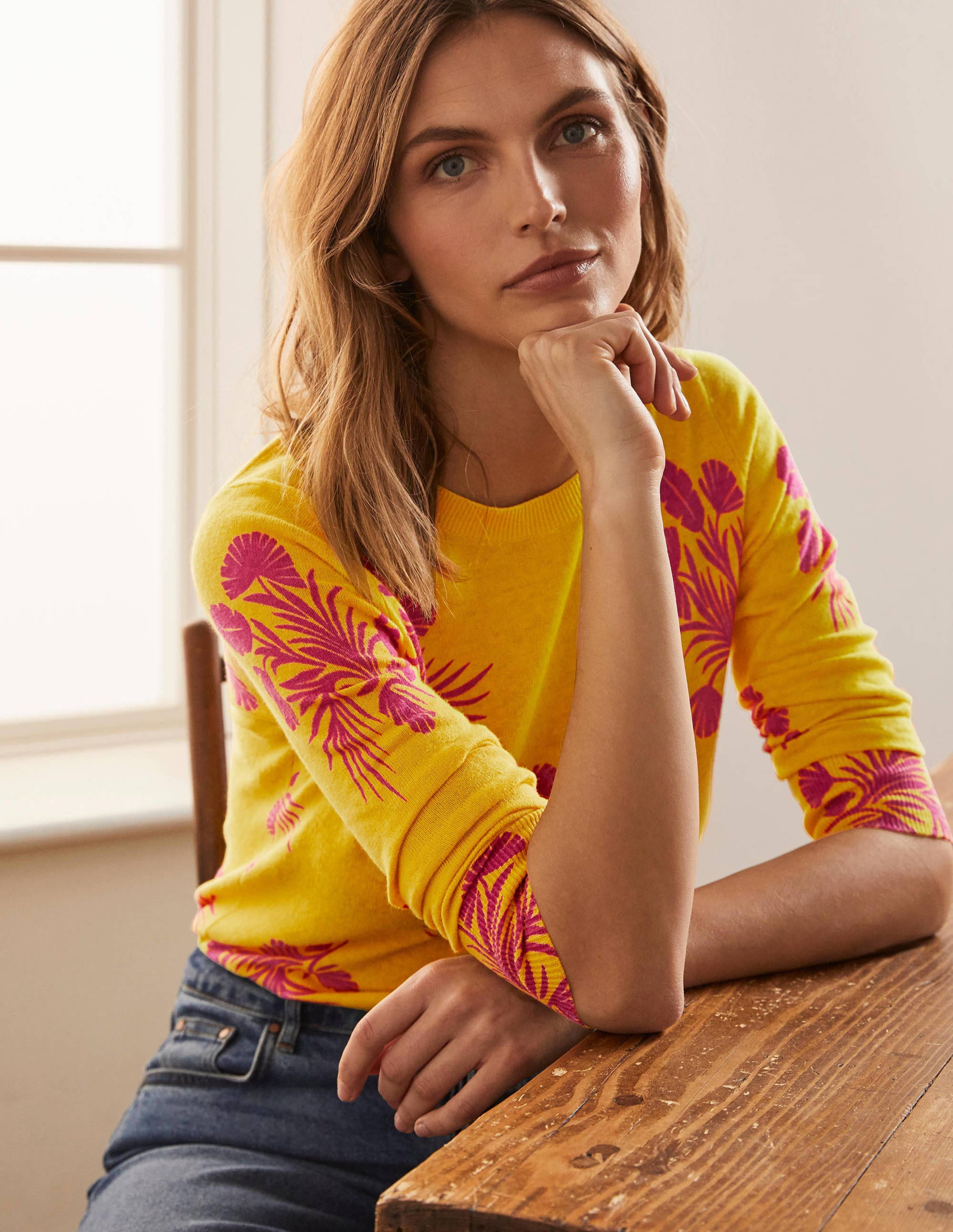 Pull Burford imprimé YEL Femme Boden, Yellow