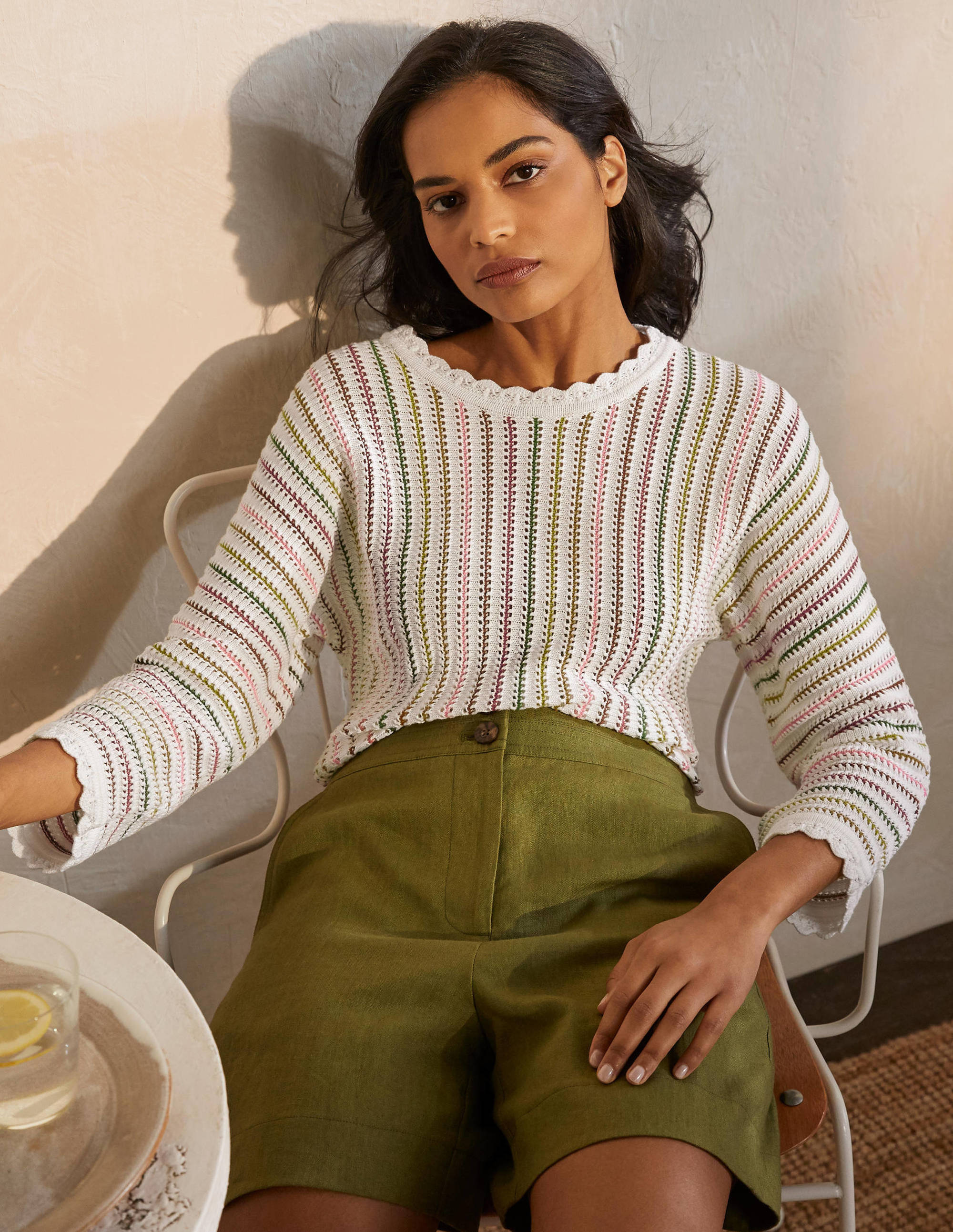 Pull Alnwick rayé en coton MUL Femme Boden, Multi