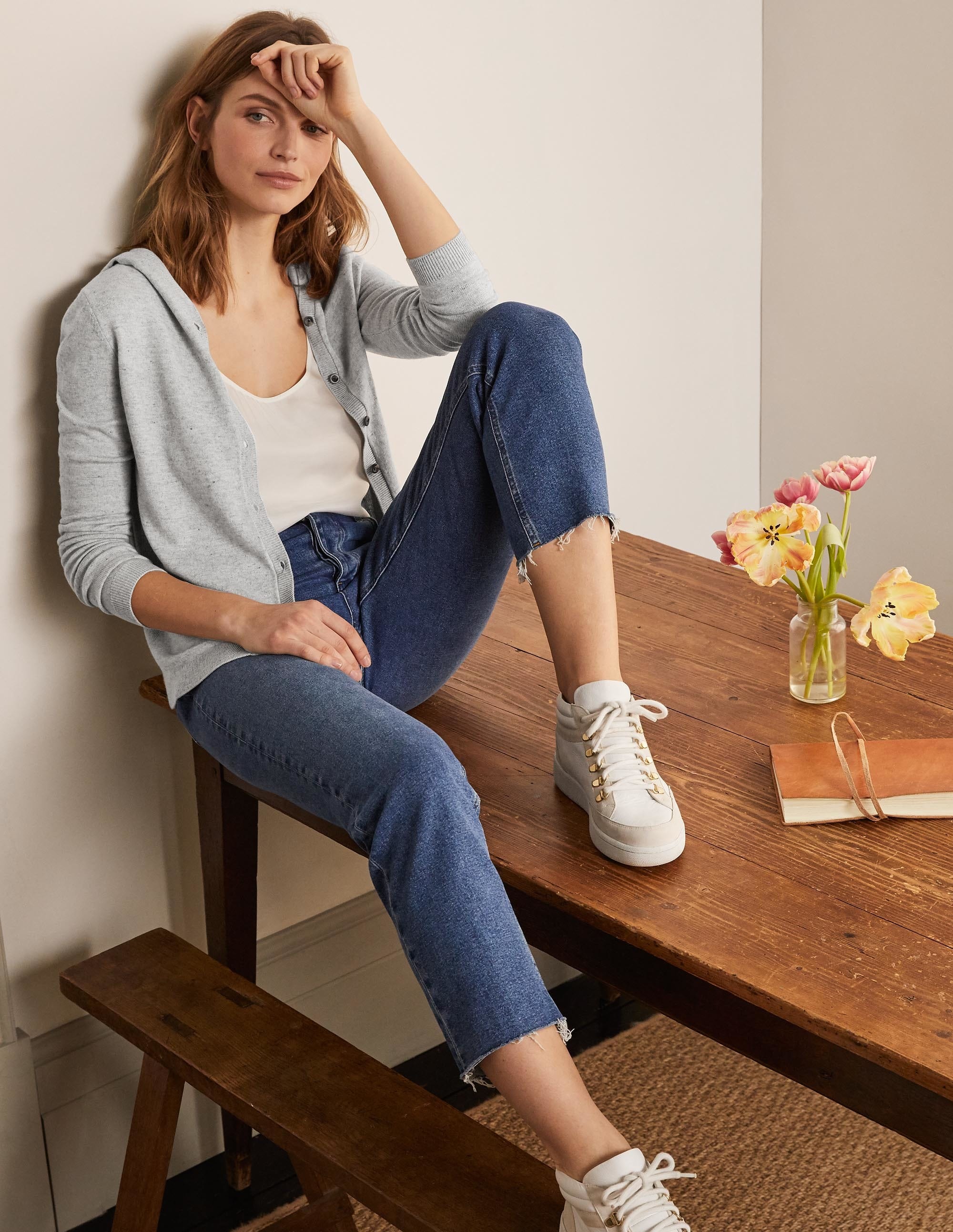 Elodie Relaxed Hoodie GRY Femme Boden, Gris chiné