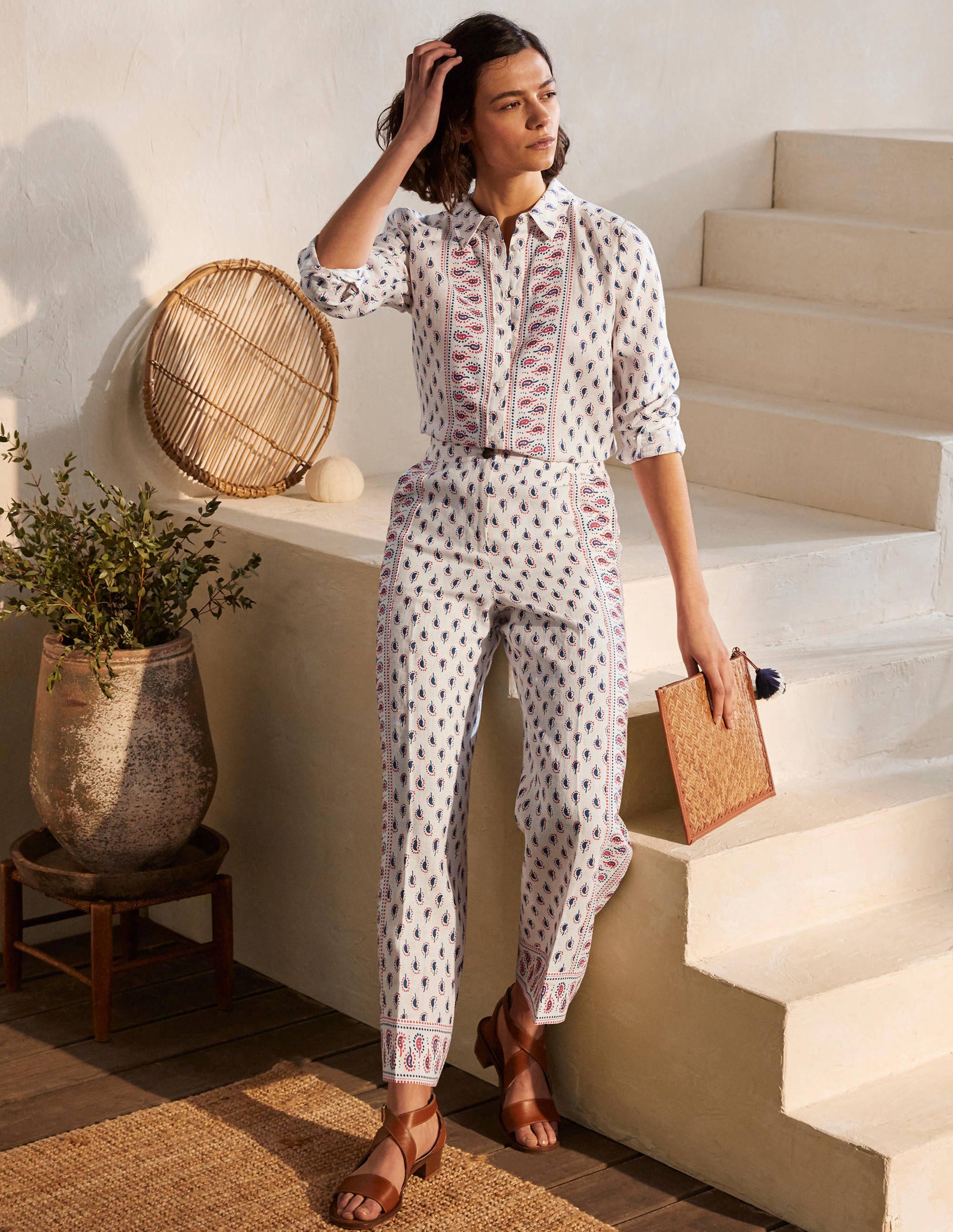 Pantalon Cornwall en lin IVO Femme Boden, Ivory