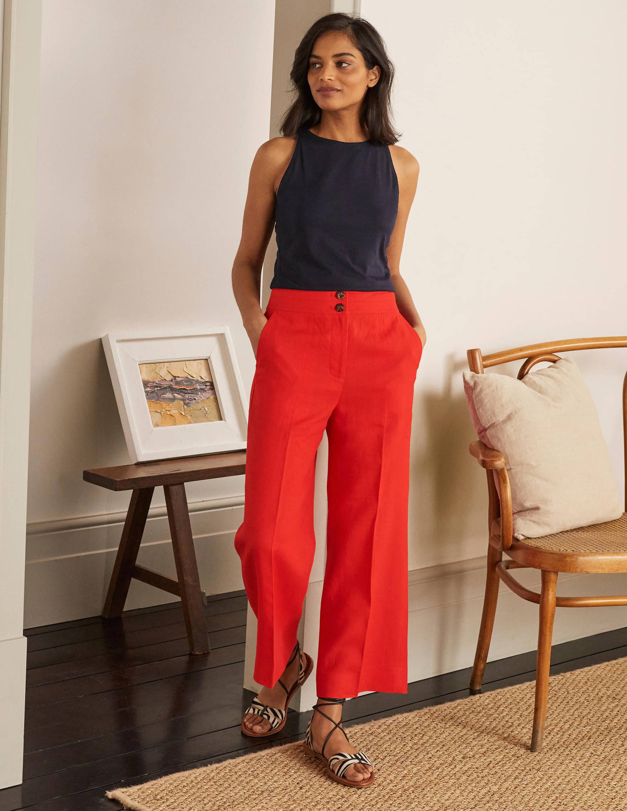 Pantalon Cornwall en lin RED Femme Boden, Red