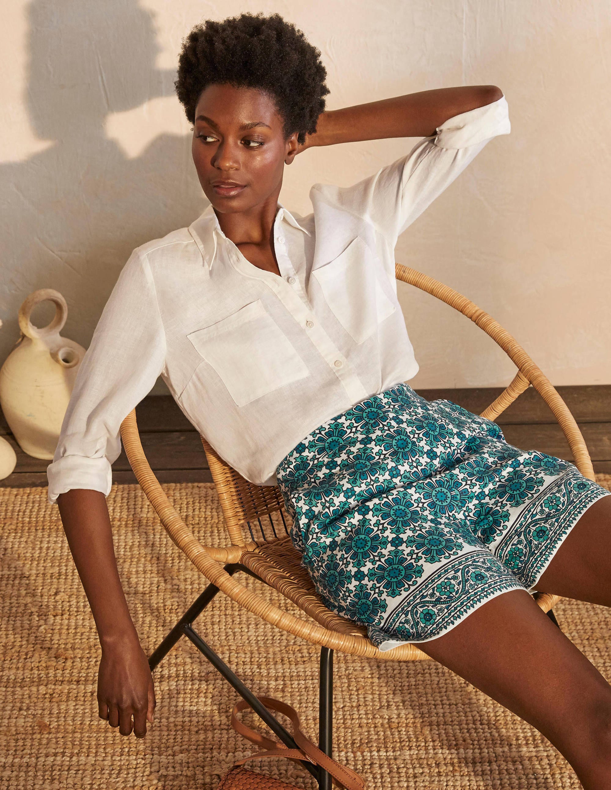 Short Georgina en lin CRM Femme Boden, Ivory