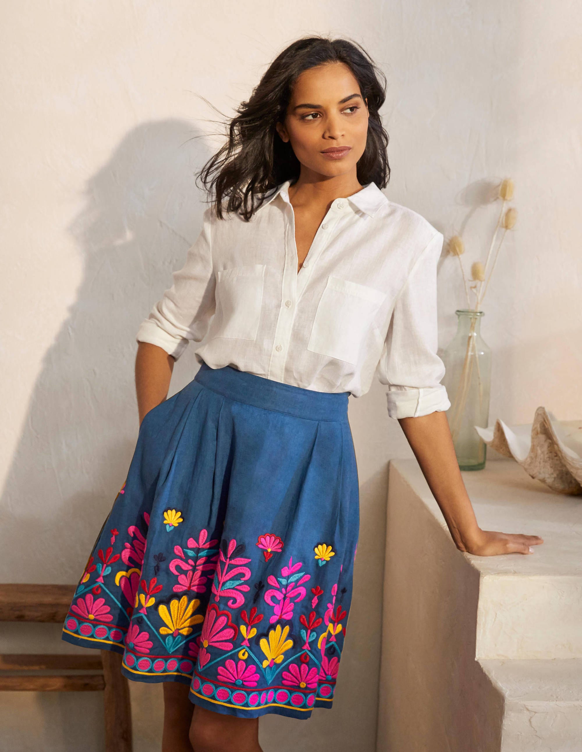 Jupe Sasha brodée NGM Femme Boden, Blue