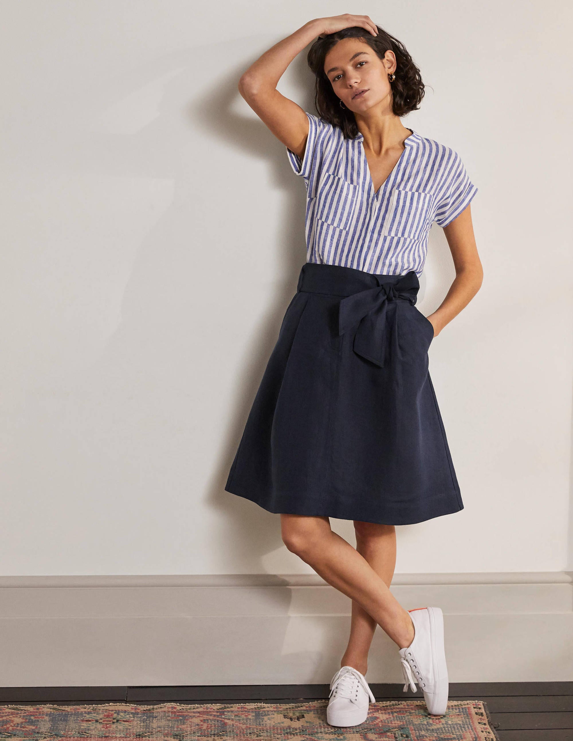 Jupe nouée à la taille NAV Femme Boden, Navy