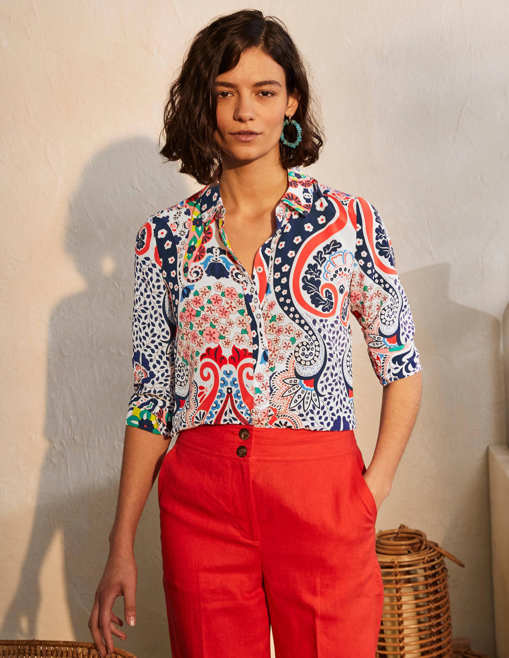 La chemise en soie IND Femme Boden, Blue