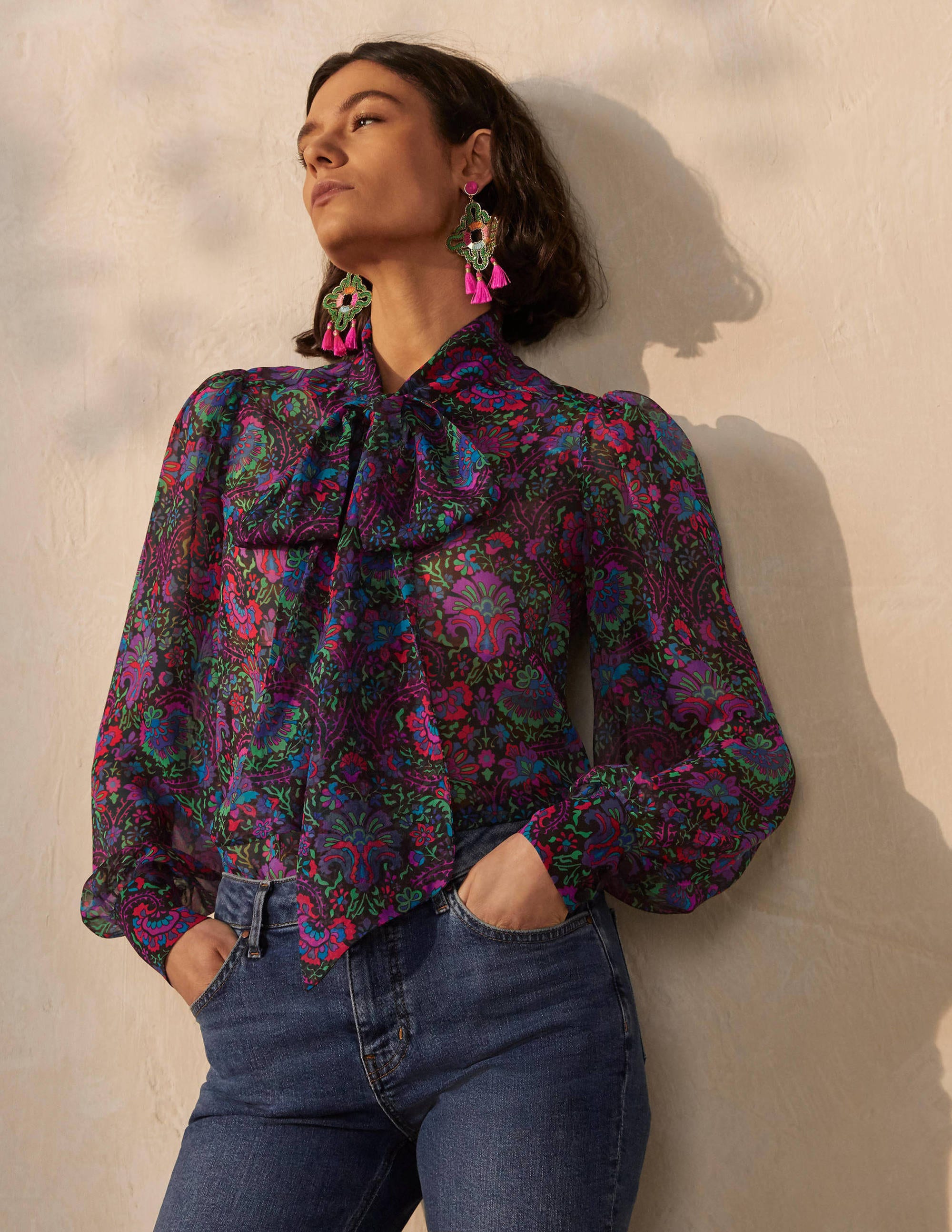 Blouse Rosaline en soie NVY Femme Boden, Navy