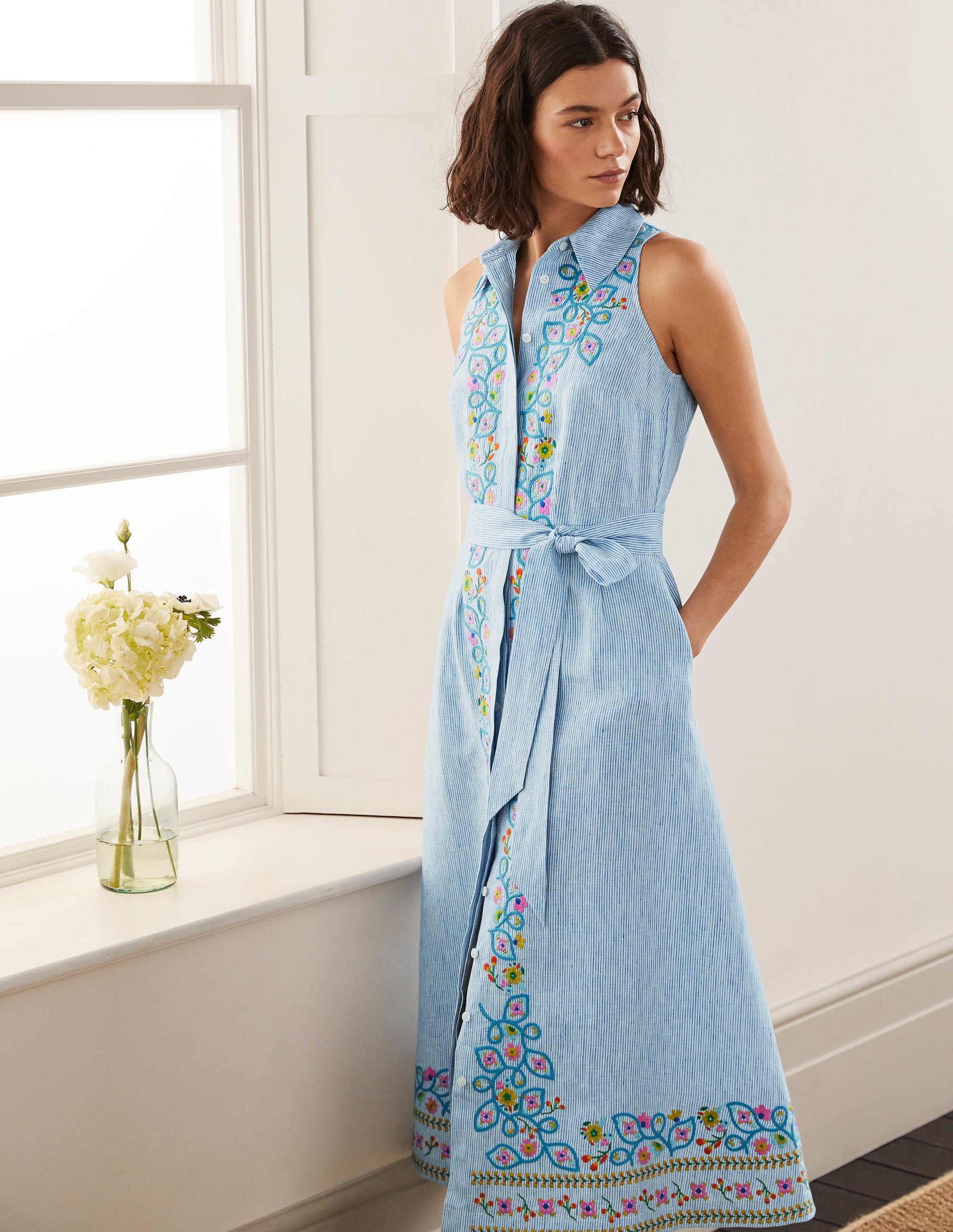 Kate Linen Shirt Dress - Moroccan Blue Stripe | Boden UK