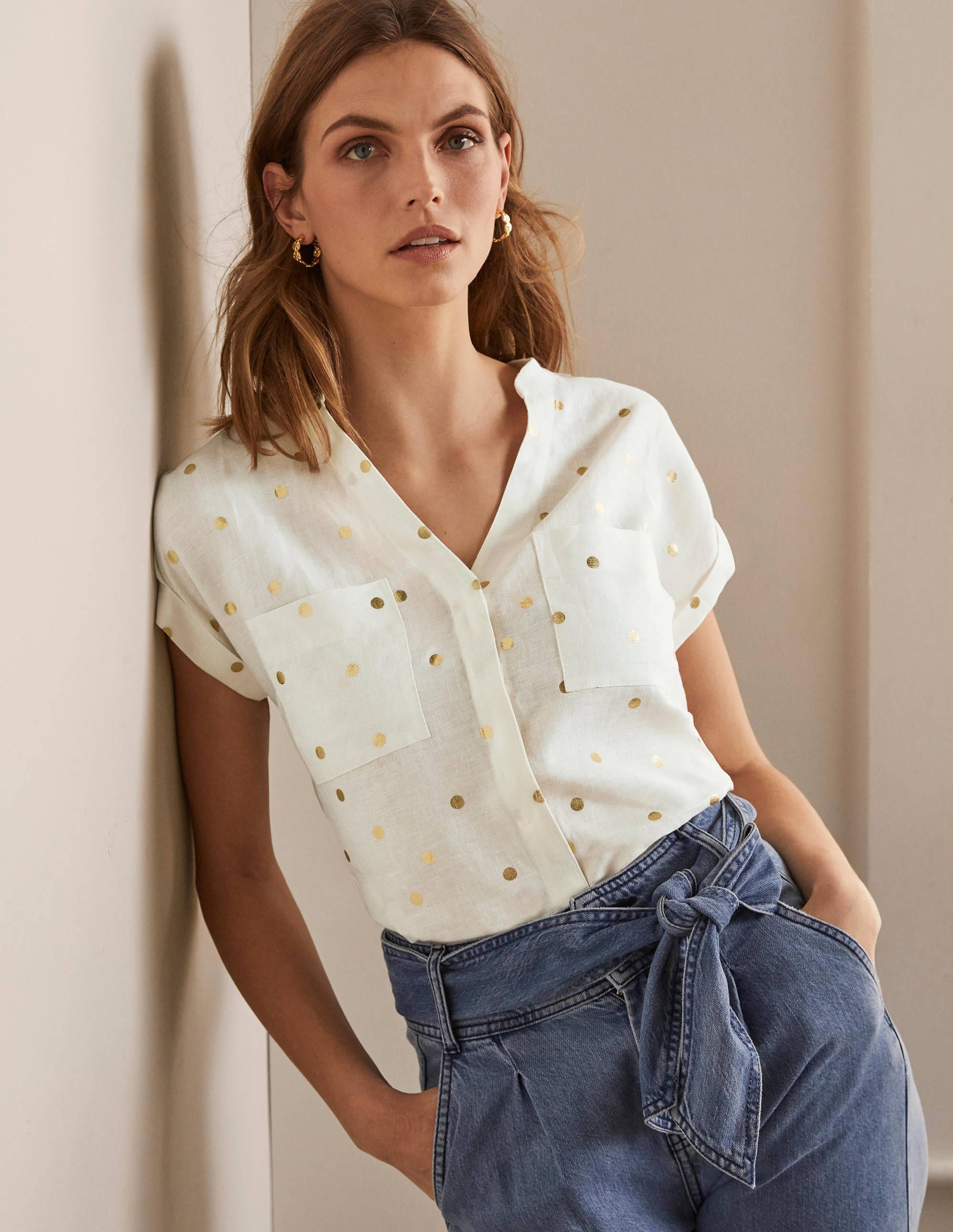 Chemise Evie en lin IVO Femme Boden, Ivory