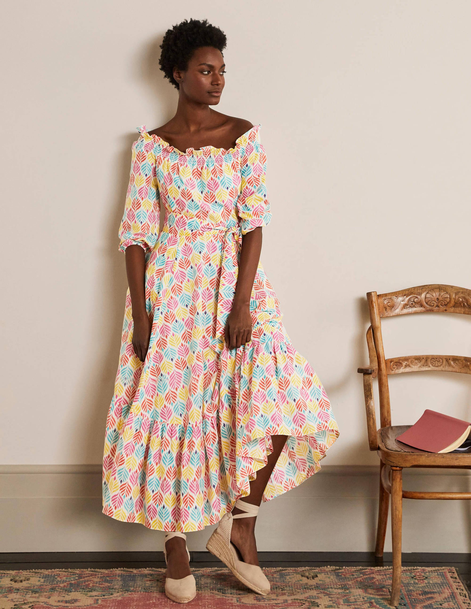 Robe midi Rosalind à volants IVO Femme Boden, Multi
