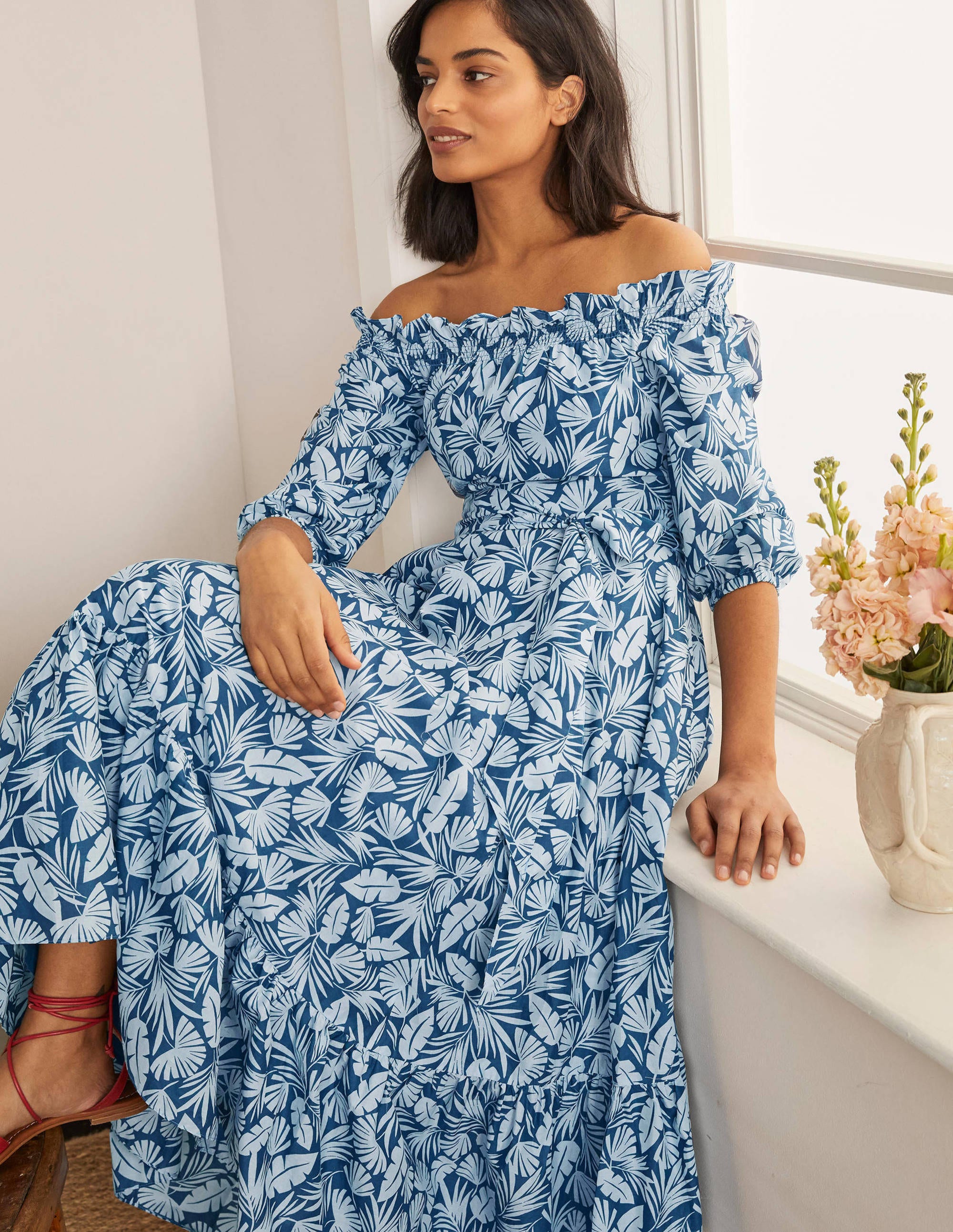 Robe midi Rosalind à volants NGM Femme Boden, Blue